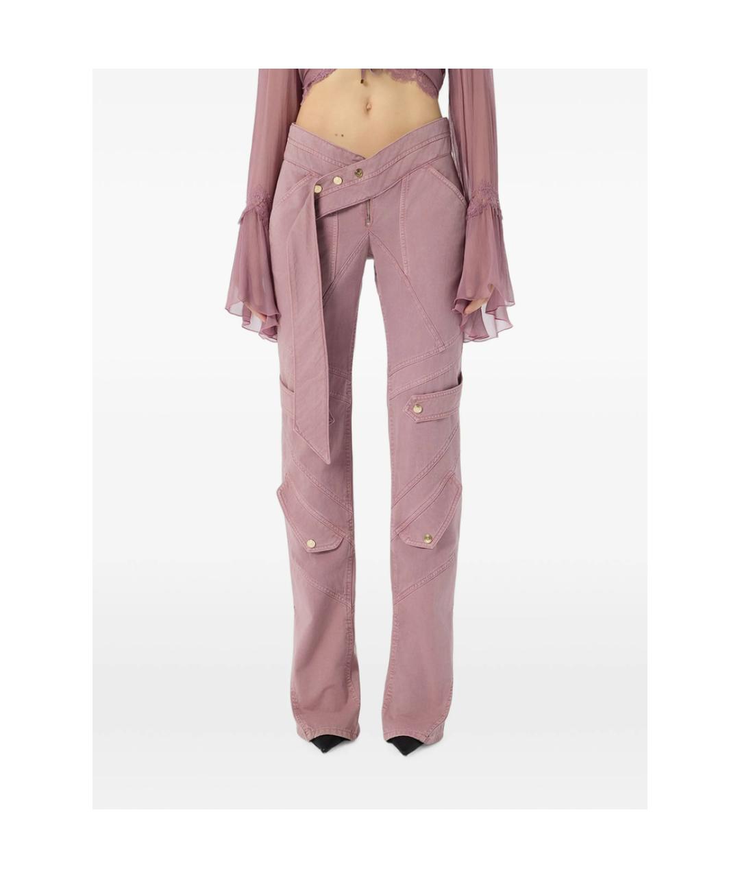 BLUMARINE Розовые хлопковые прямые брюки, фото 4