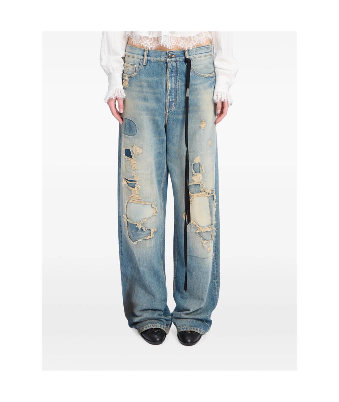 ANN DEMEULEMEESTER Синие хлопковые прямые джинсы, фото 5