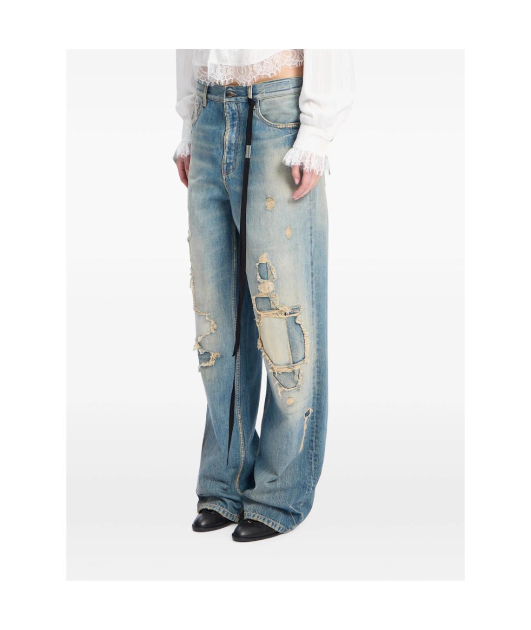 ANN DEMEULEMEESTER Синие хлопковые прямые джинсы, фото 2