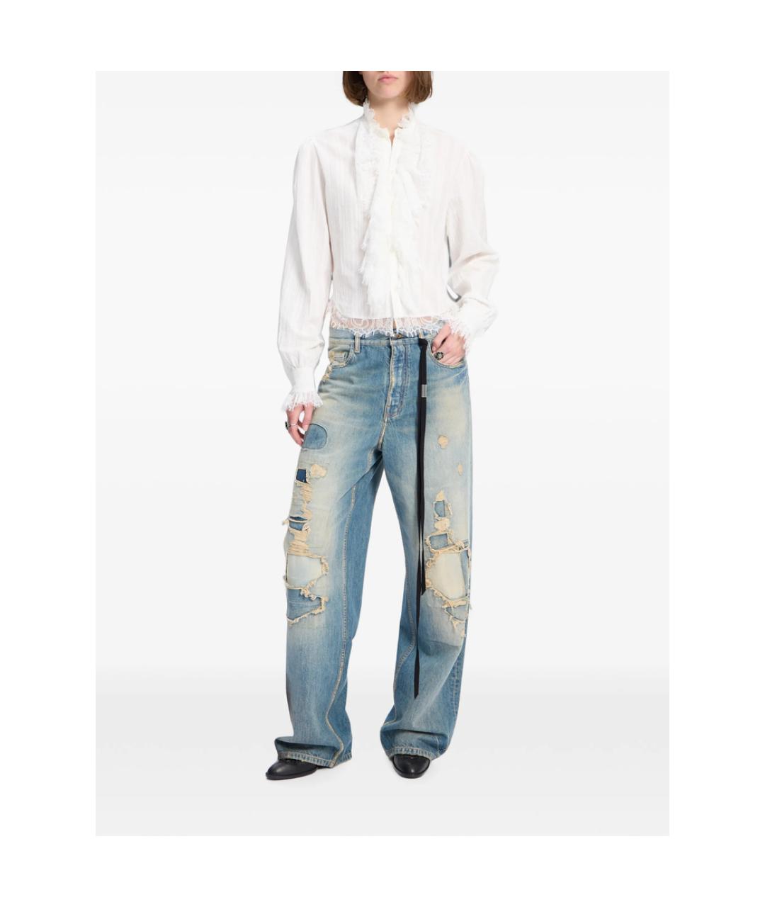 ANN DEMEULEMEESTER Синие хлопковые прямые джинсы, фото 4