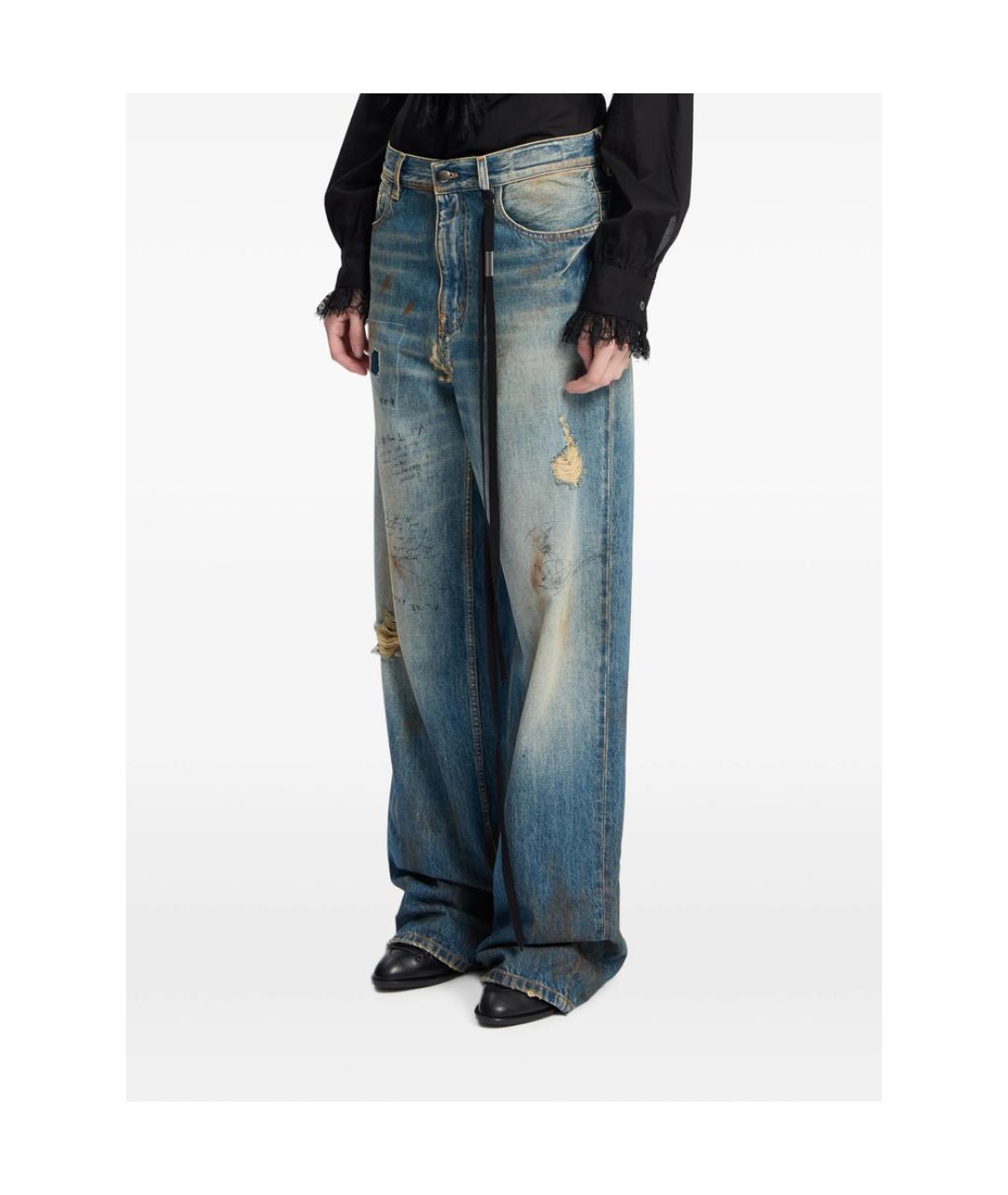 ANN DEMEULEMEESTER Синие хлопковые прямые джинсы, фото 3
