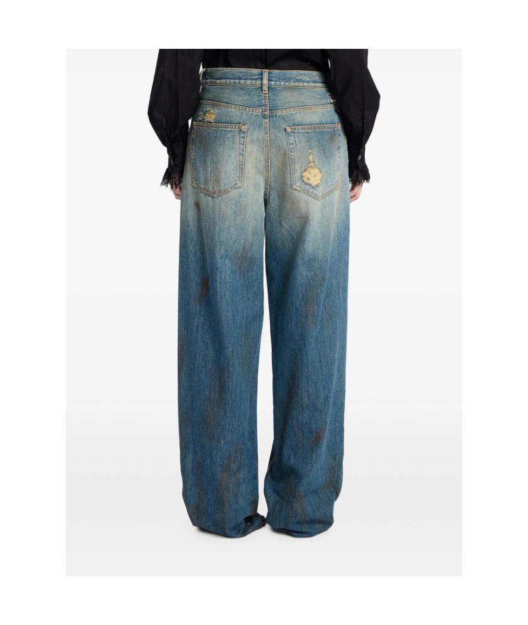 ANN DEMEULEMEESTER Синие хлопковые прямые джинсы, фото 2