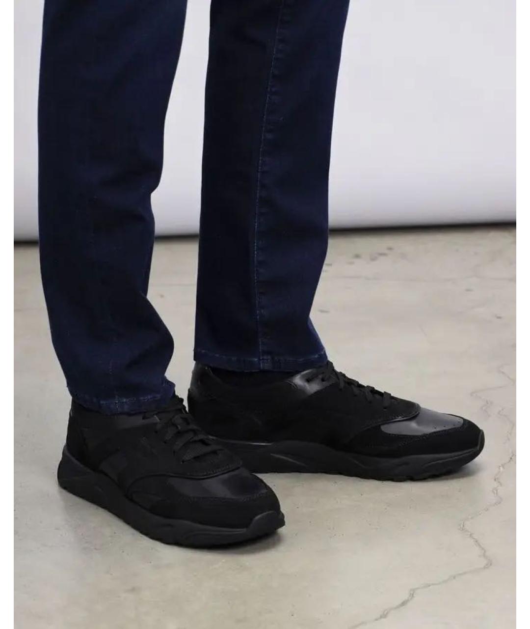 SANTONI Черные кожаные низкие кроссовки / кеды, фото 4