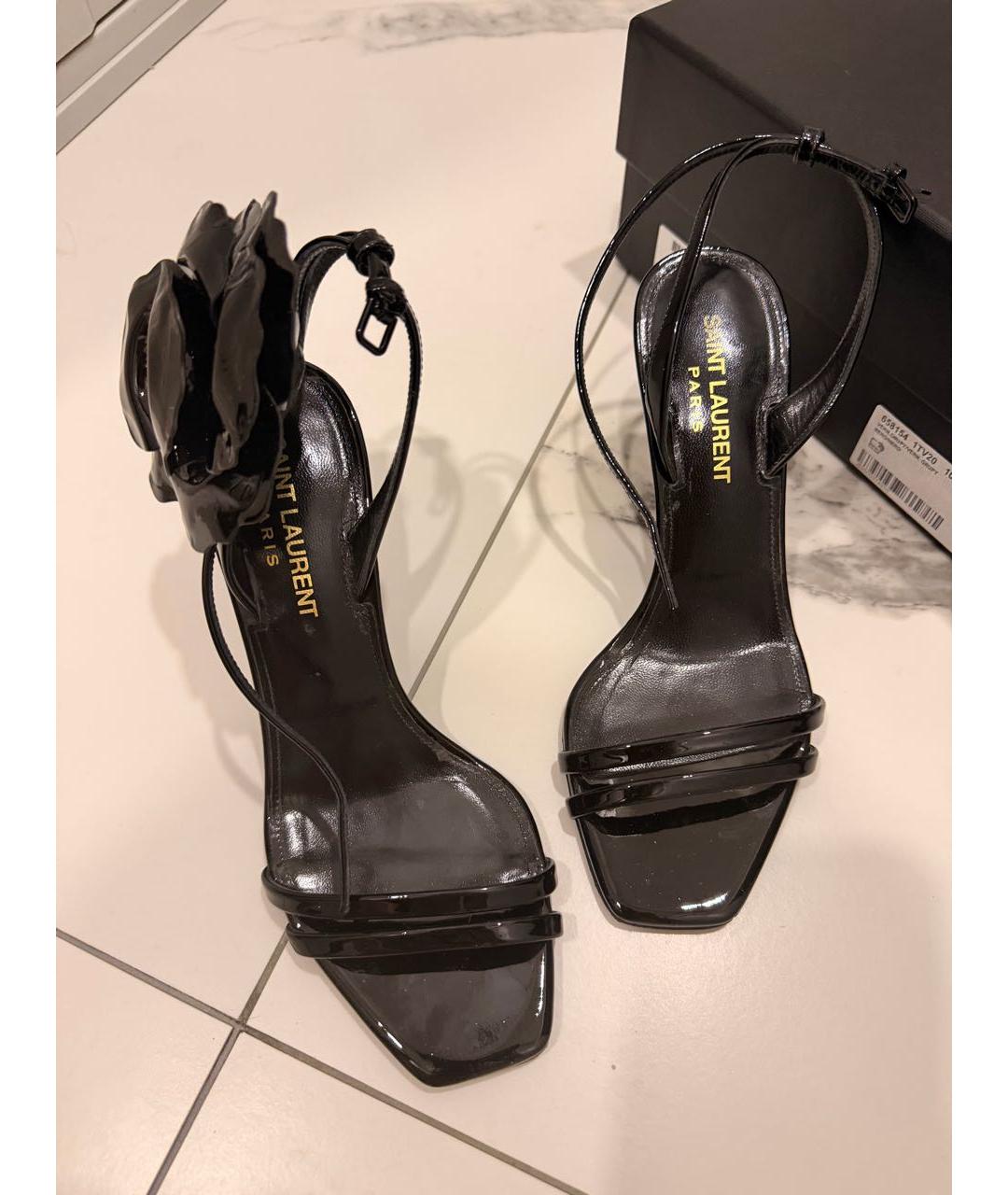 SAINT LAURENT Черные босоножки из лакированной кожи, фото 2