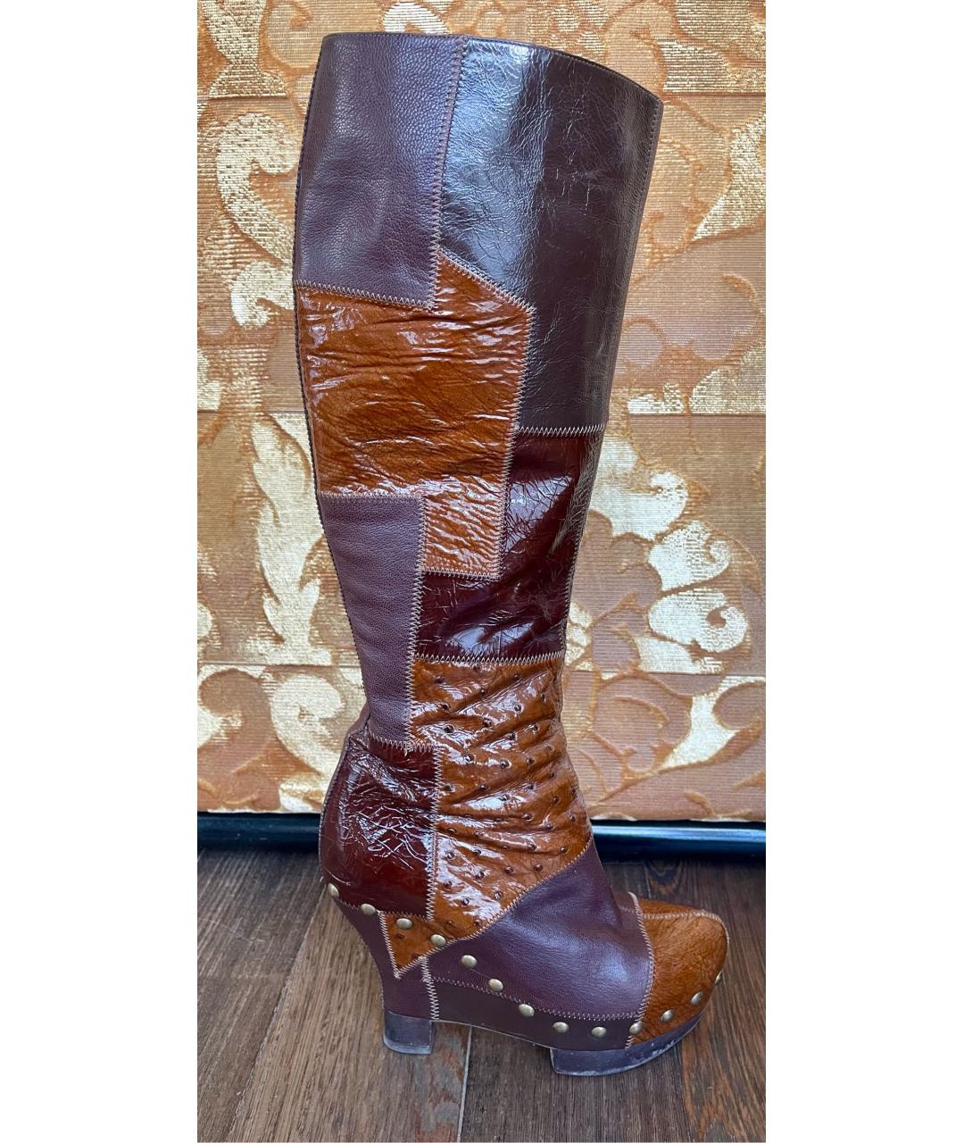 SAINT LAURENT Коричневые кожаные сапоги, фото 7