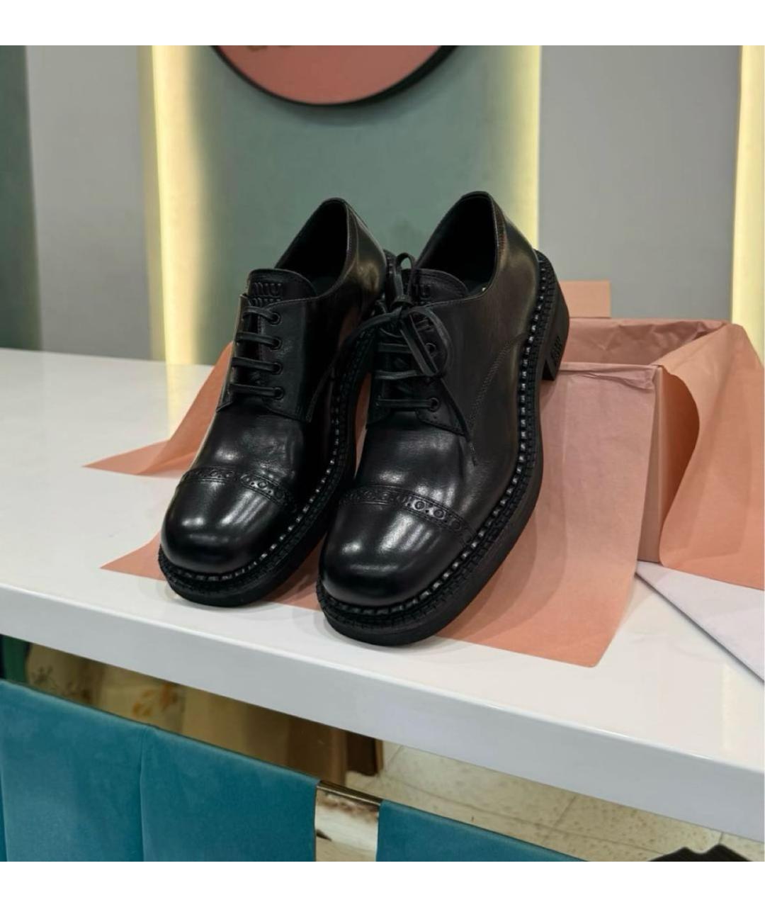 MIU MIU Черные кожаные брогги и оксфорды, фото 4