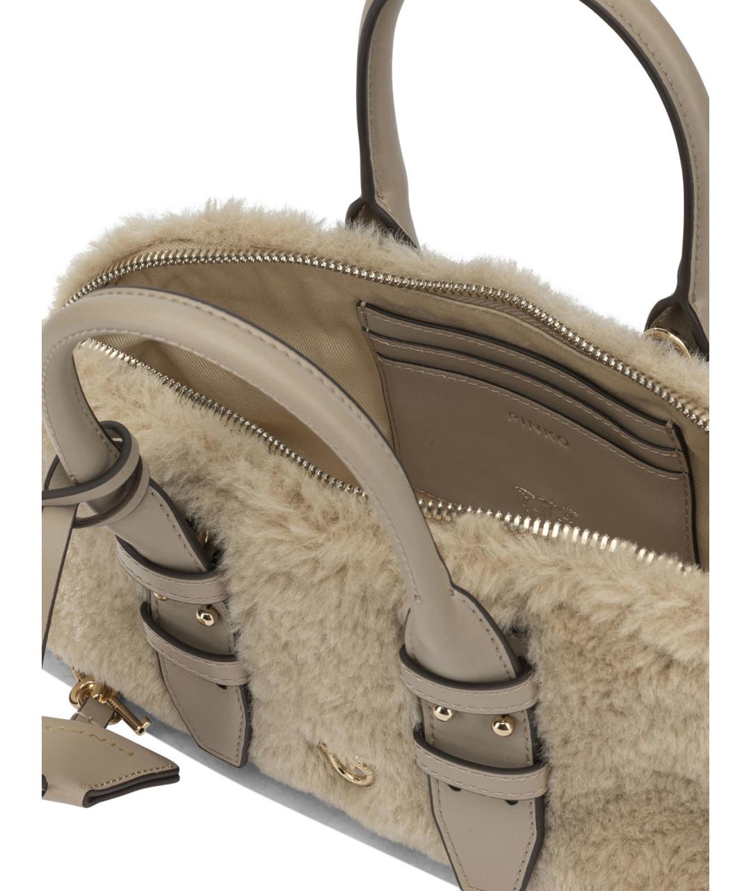 PINKO Бежевая синтетическая сумка с короткими ручками, фото 5