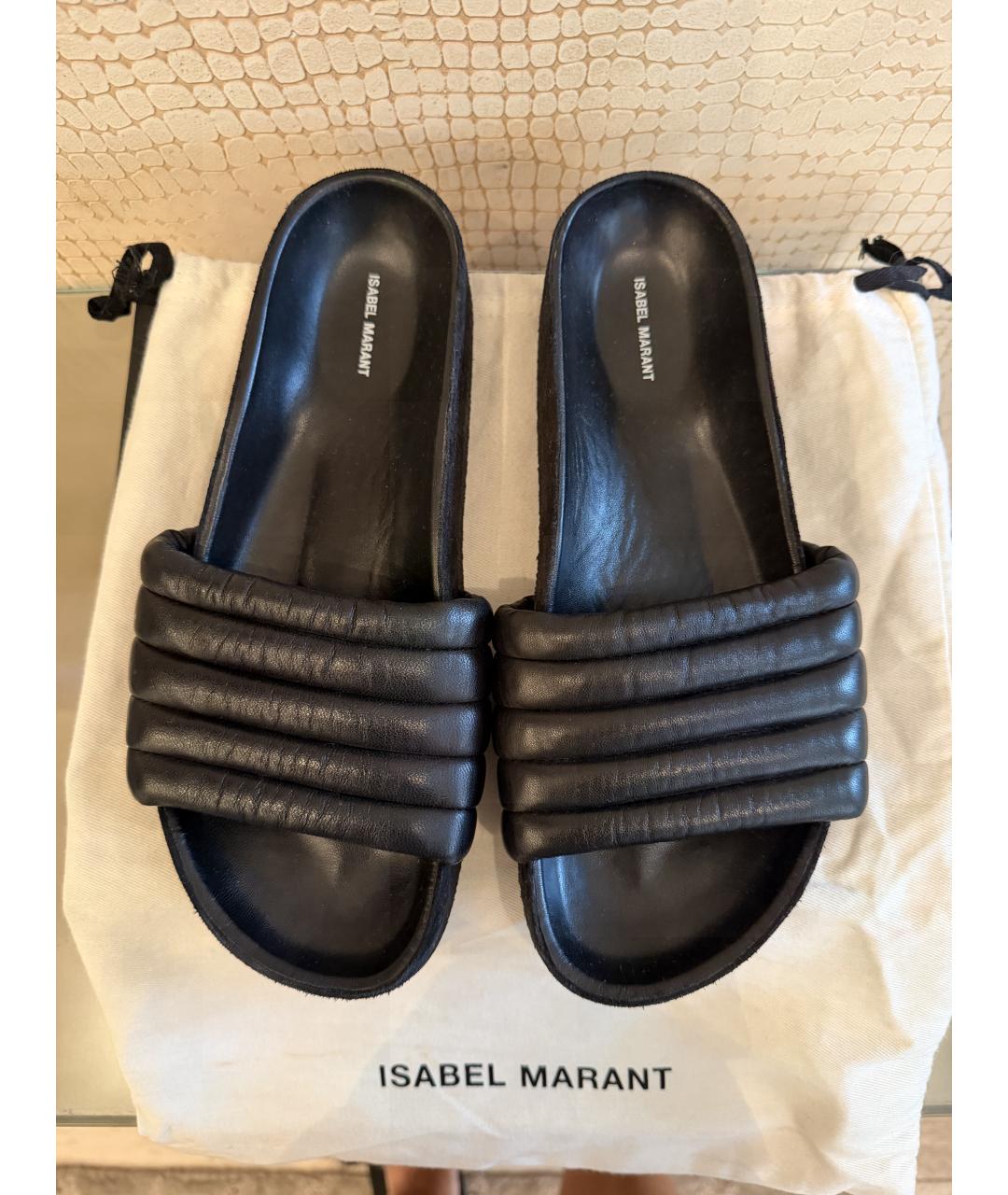 ISABEL MARANT Черные кожаные шлепанцы, фото 2