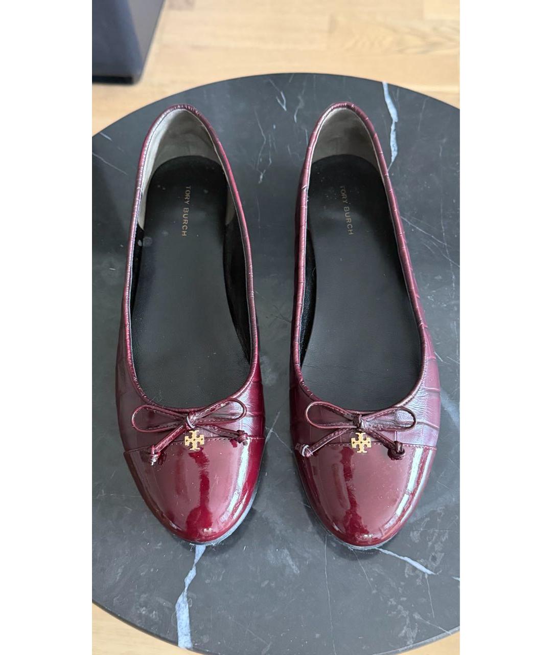 TORY BURCH Бордовые кожаные балетки, фото 2
