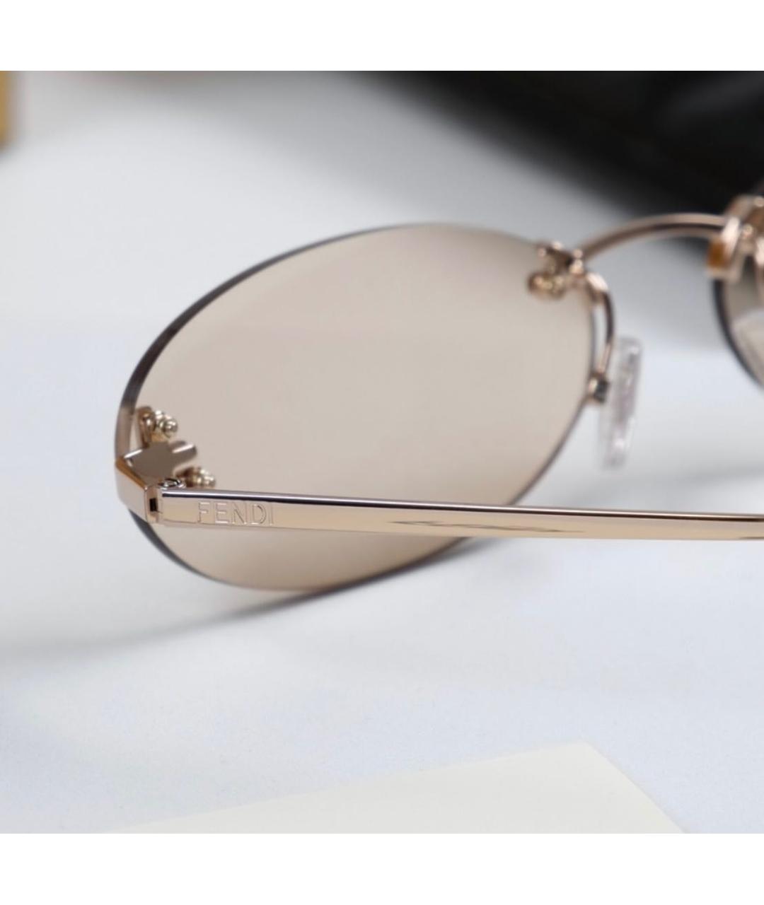 FENDI Золотые металлические солнцезащитные очки, фото 4