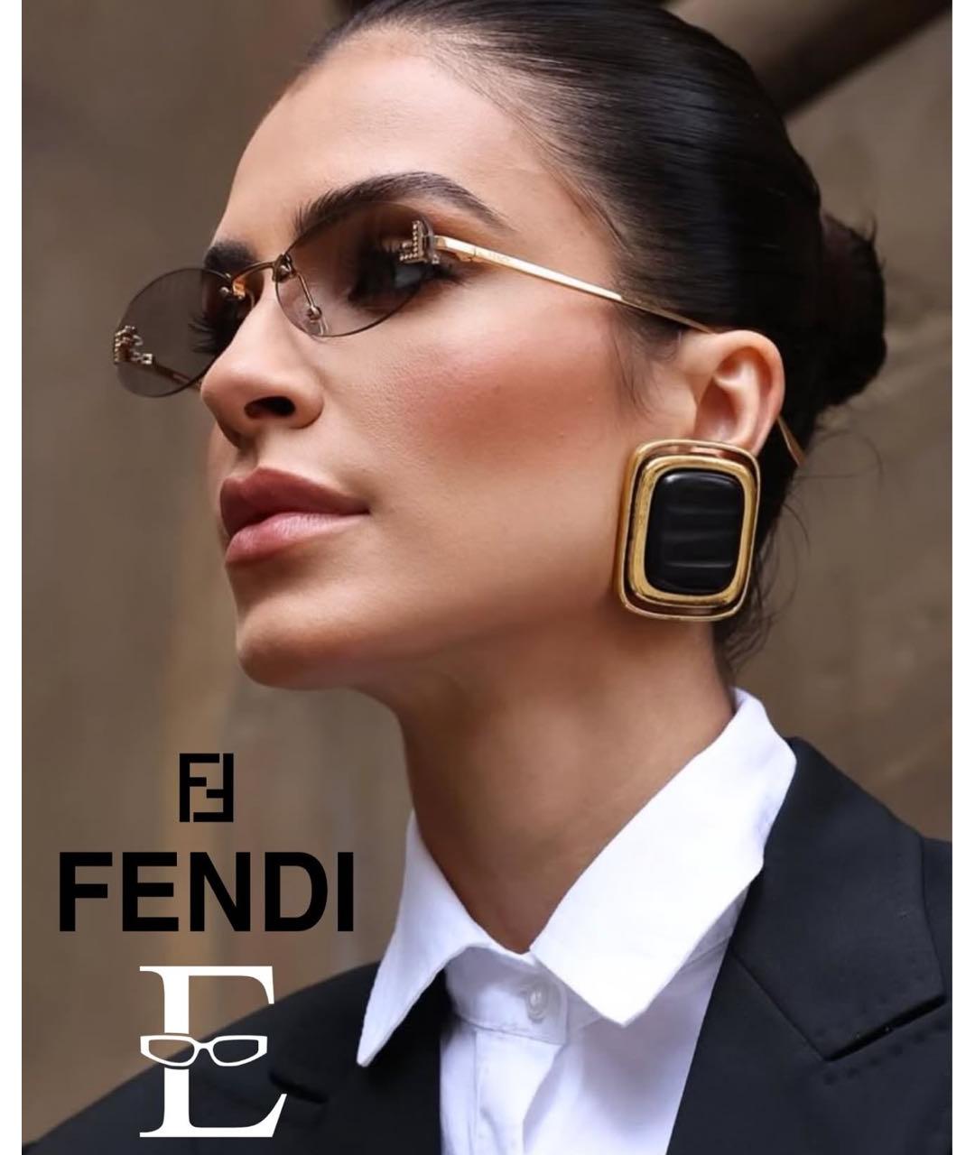FENDI Золотые металлические солнцезащитные очки, фото 7
