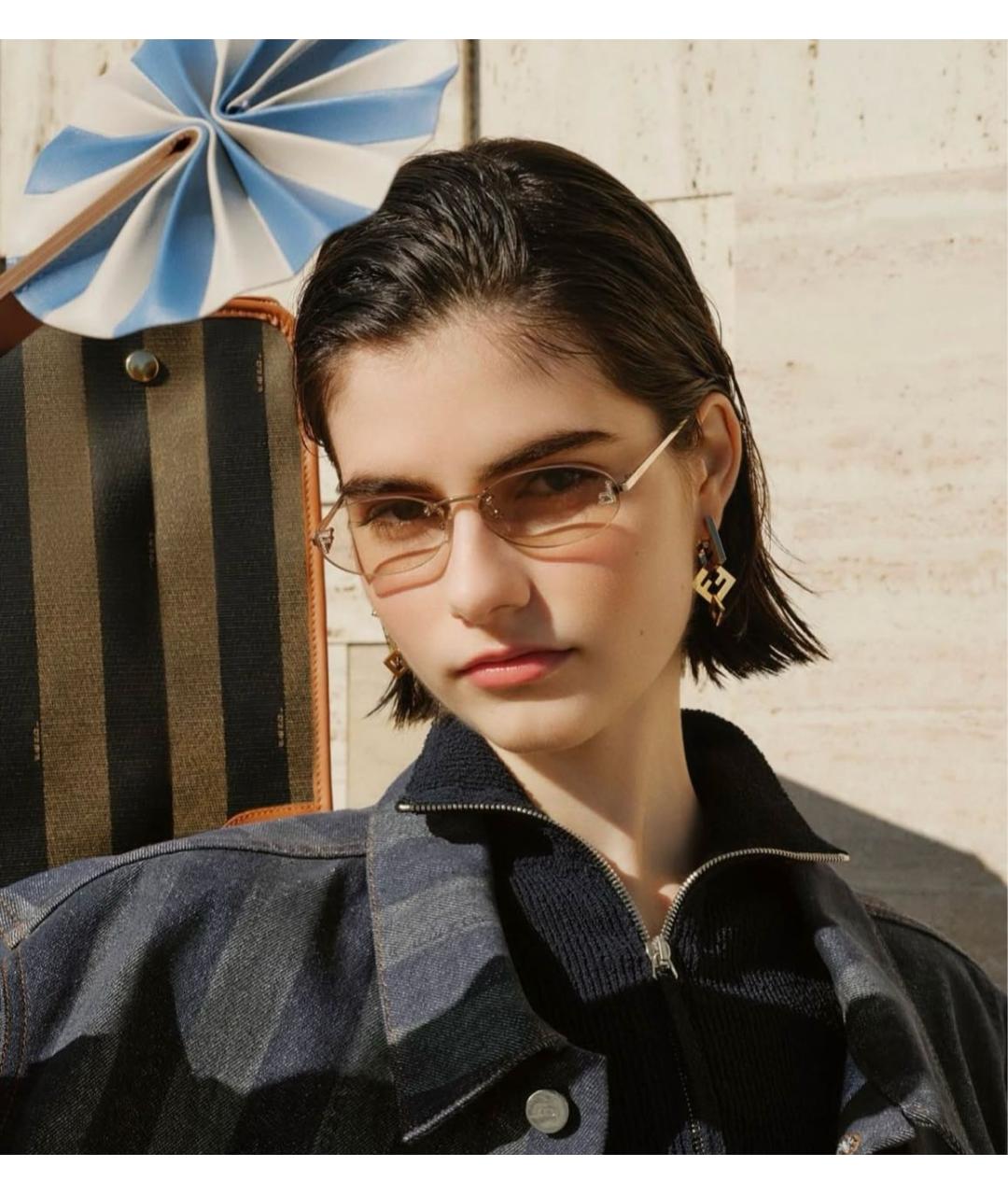 FENDI Золотые металлические солнцезащитные очки, фото 5