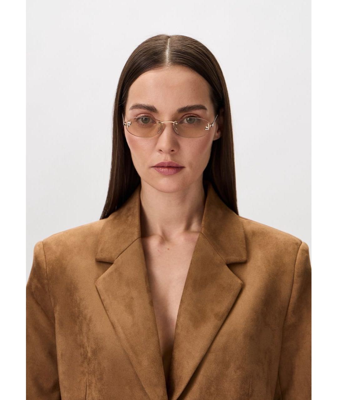 FENDI Золотые металлические солнцезащитные очки, фото 6
