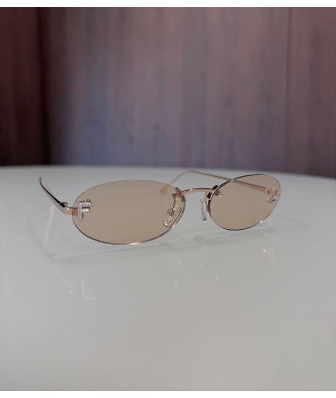 FENDI Золотые металлические солнцезащитные очки, фото 2