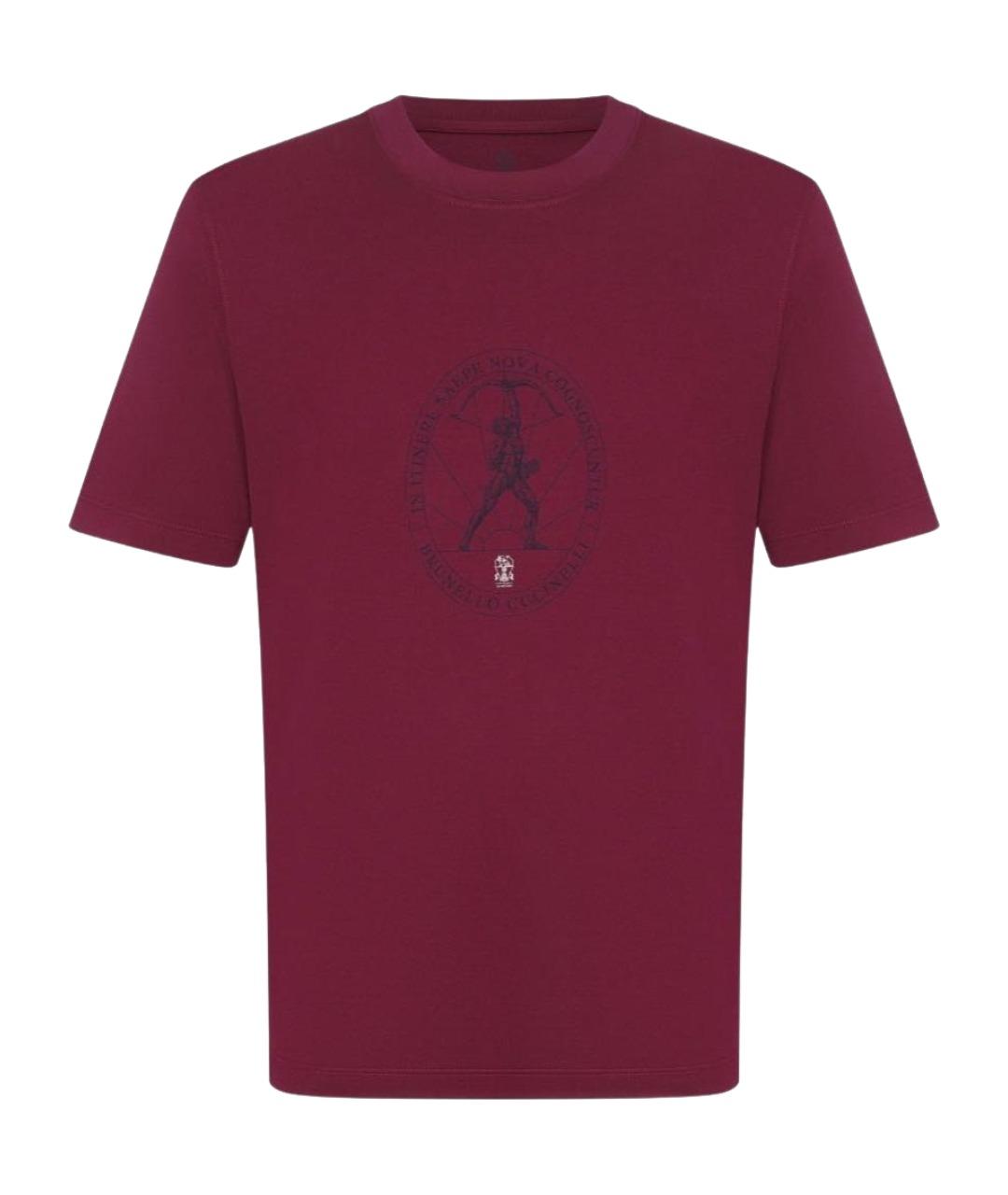 BRUNELLO CUCINELLI Бордовая хлопковая футболка, фото 1