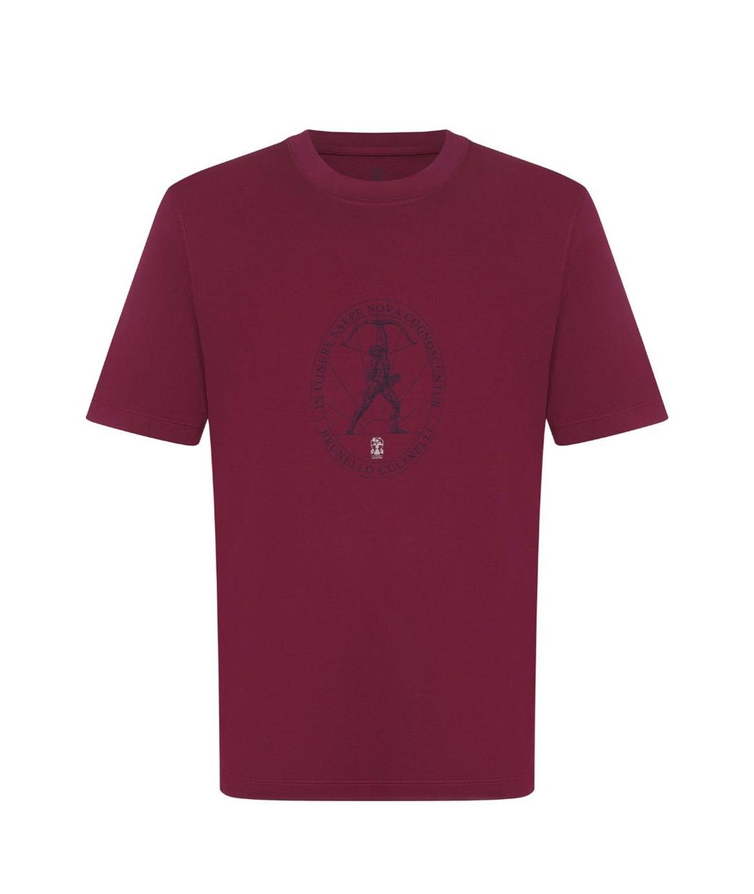 BRUNELLO CUCINELLI Бордовая хлопковая футболка, фото 5
