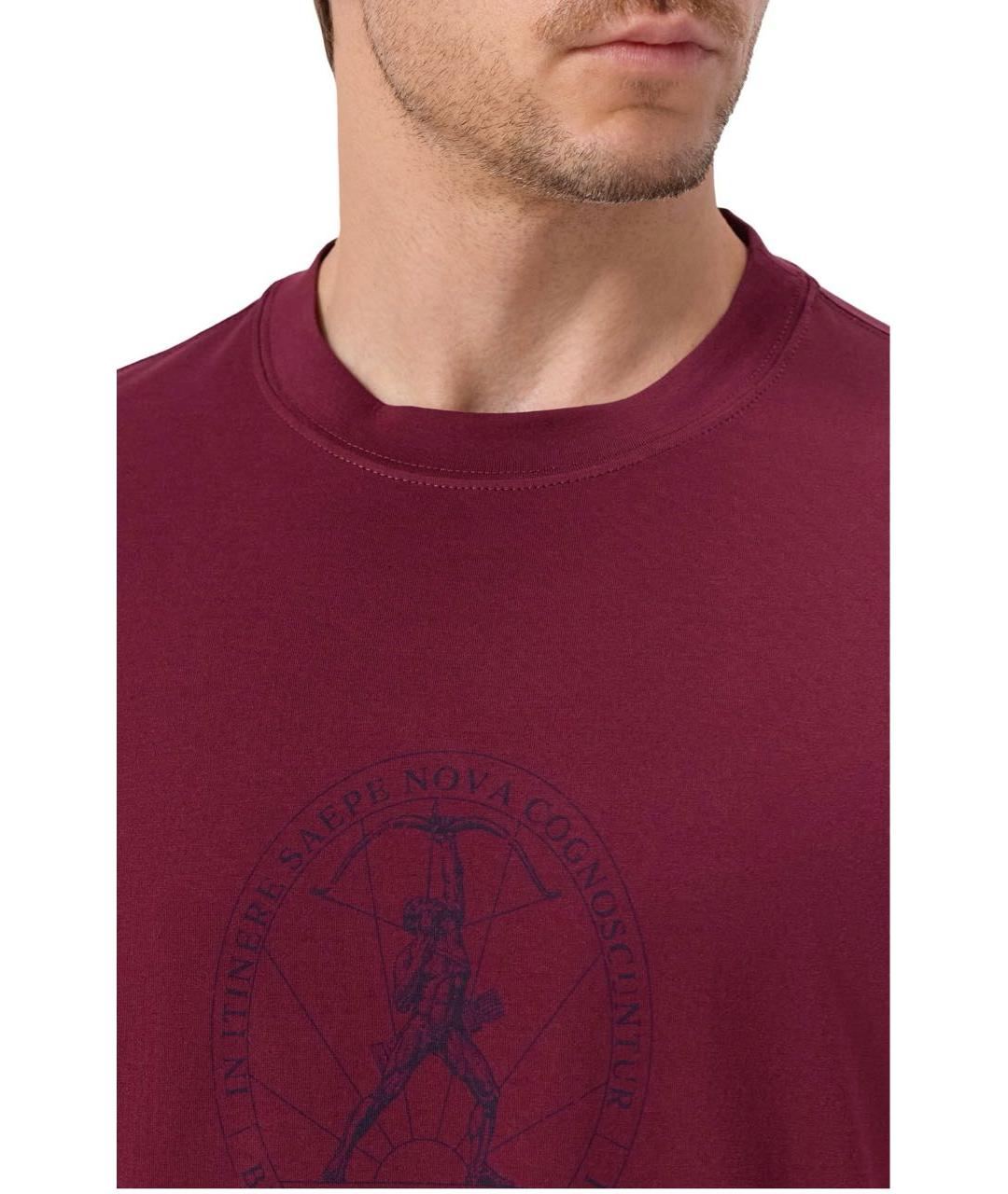 BRUNELLO CUCINELLI Бордовая хлопковая футболка, фото 4