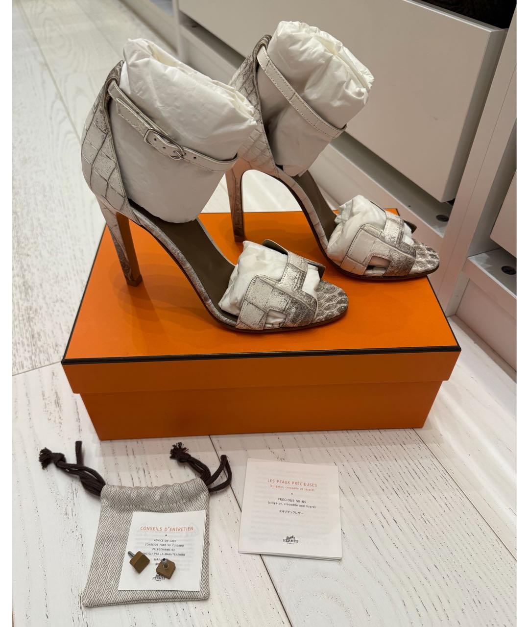 HERMES Белые босоножки из кожи крокодила, фото 4