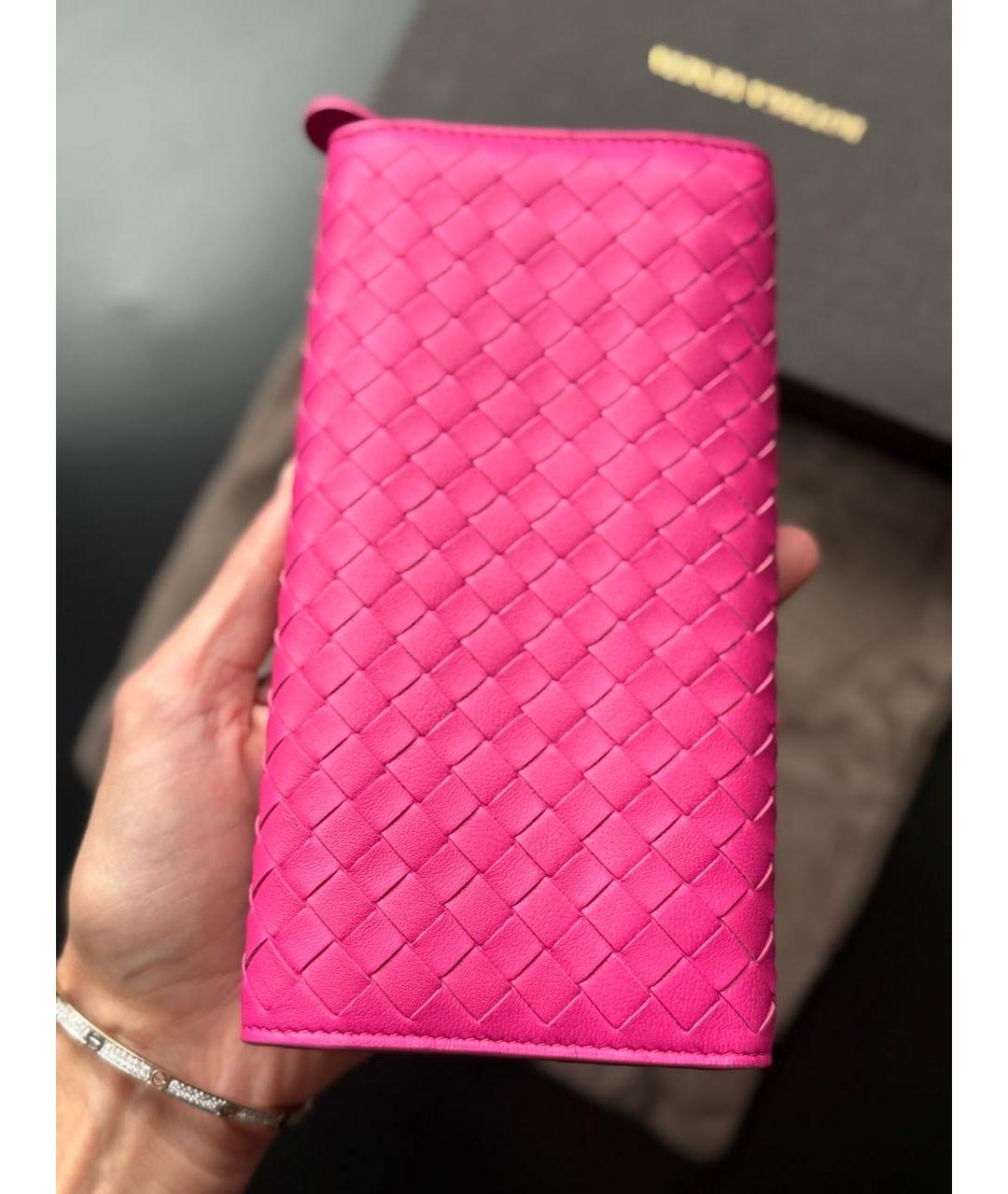 BOTTEGA VENETA Розовый кожаный кошелек, фото 6