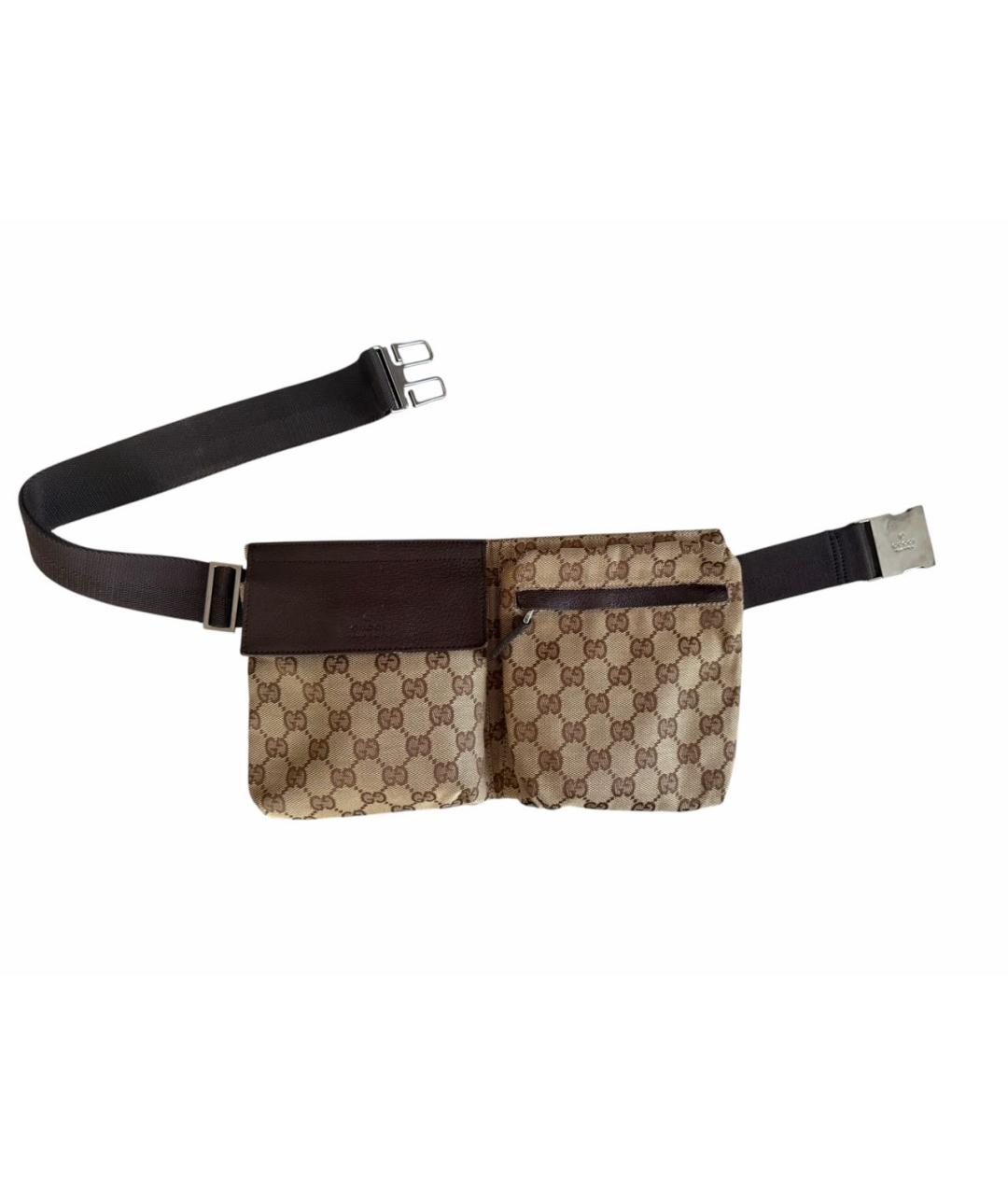 GUCCI Коричневая тканевая поясная сумка, фото 9