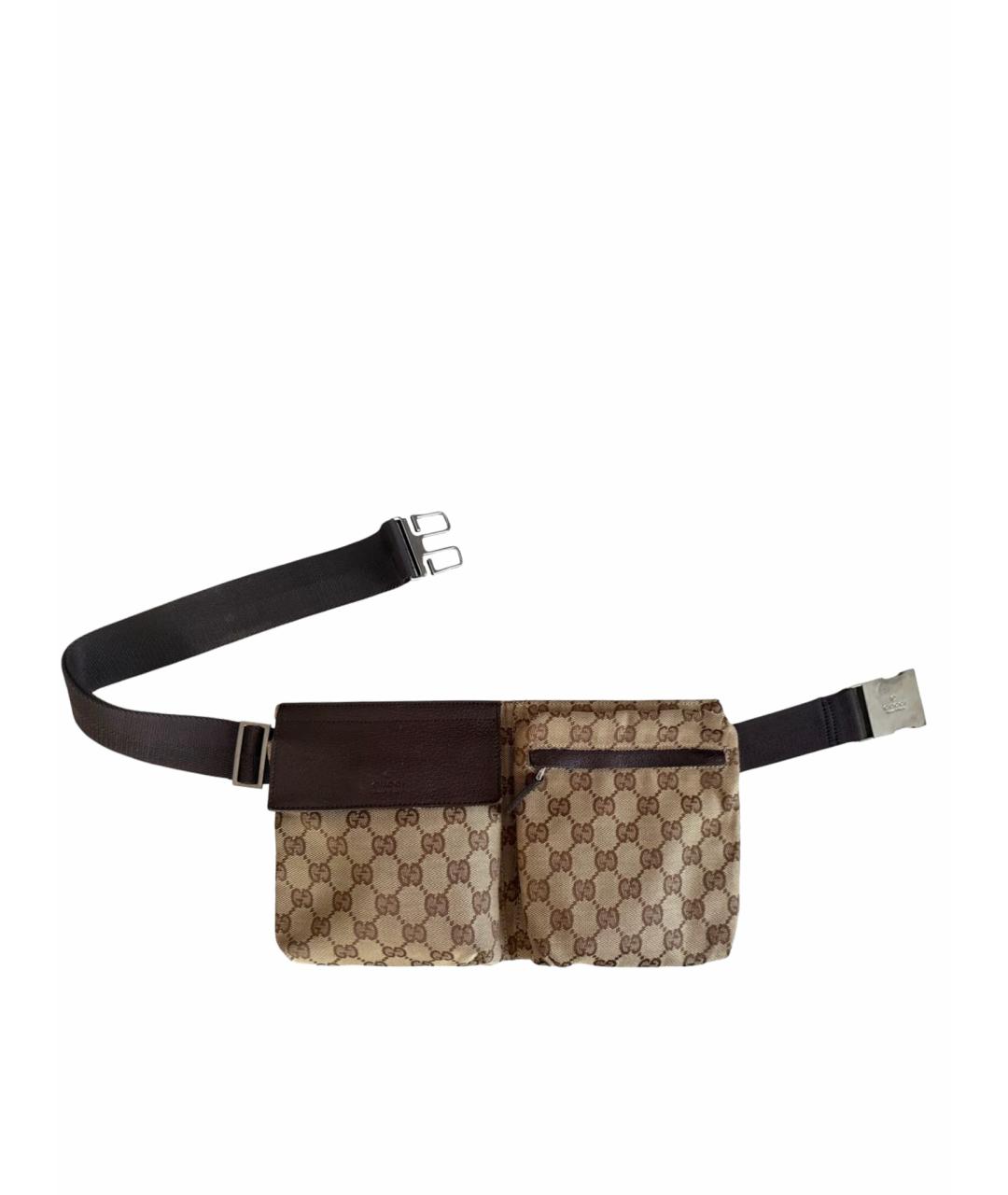 GUCCI Коричневая тканевая поясная сумка, фото 1