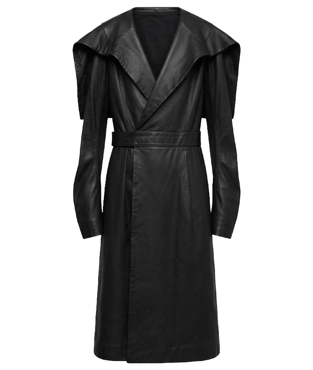 RICK OWENS Черное кожаное пальто, фото 1