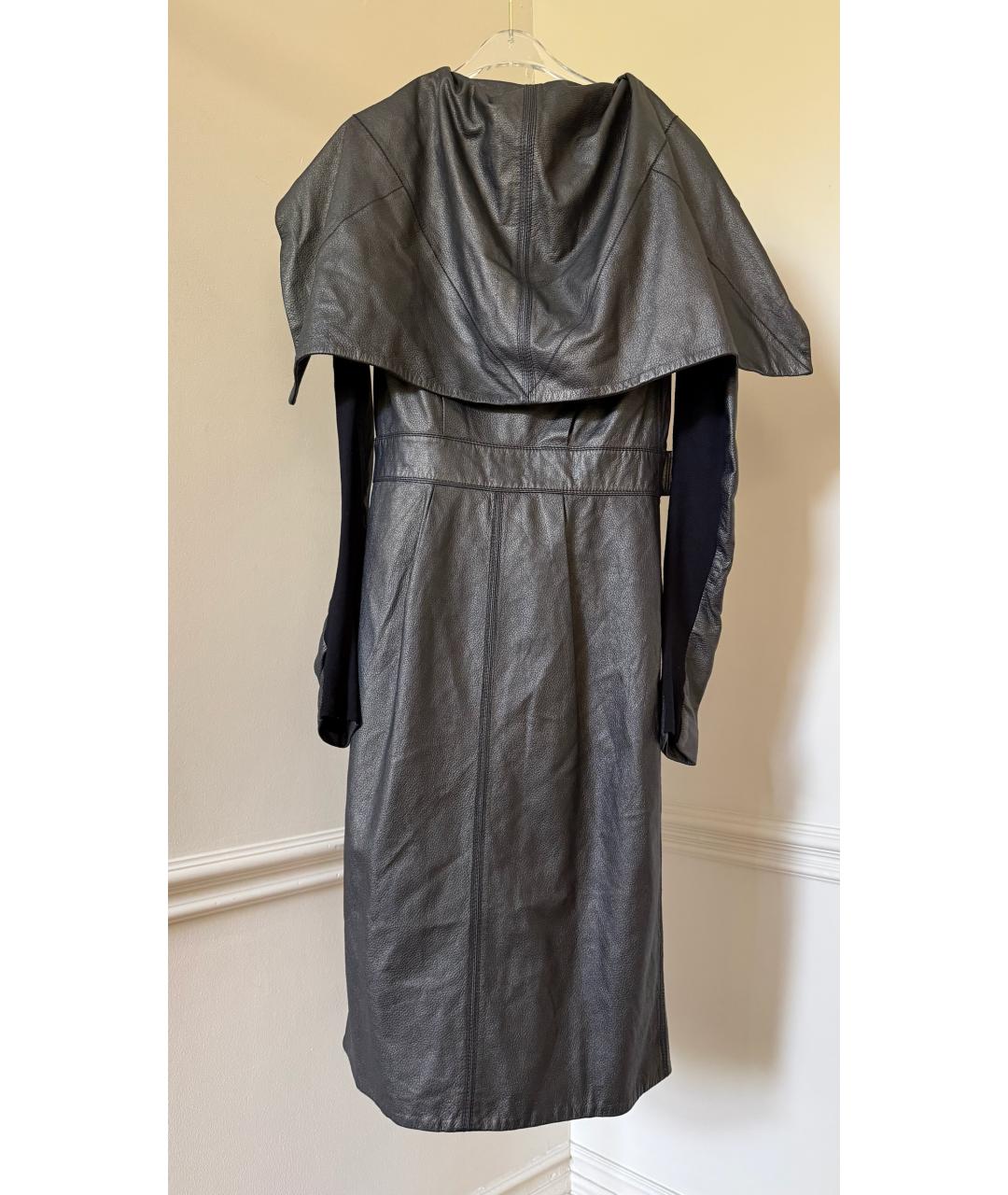 RICK OWENS Черное кожаное пальто, фото 2