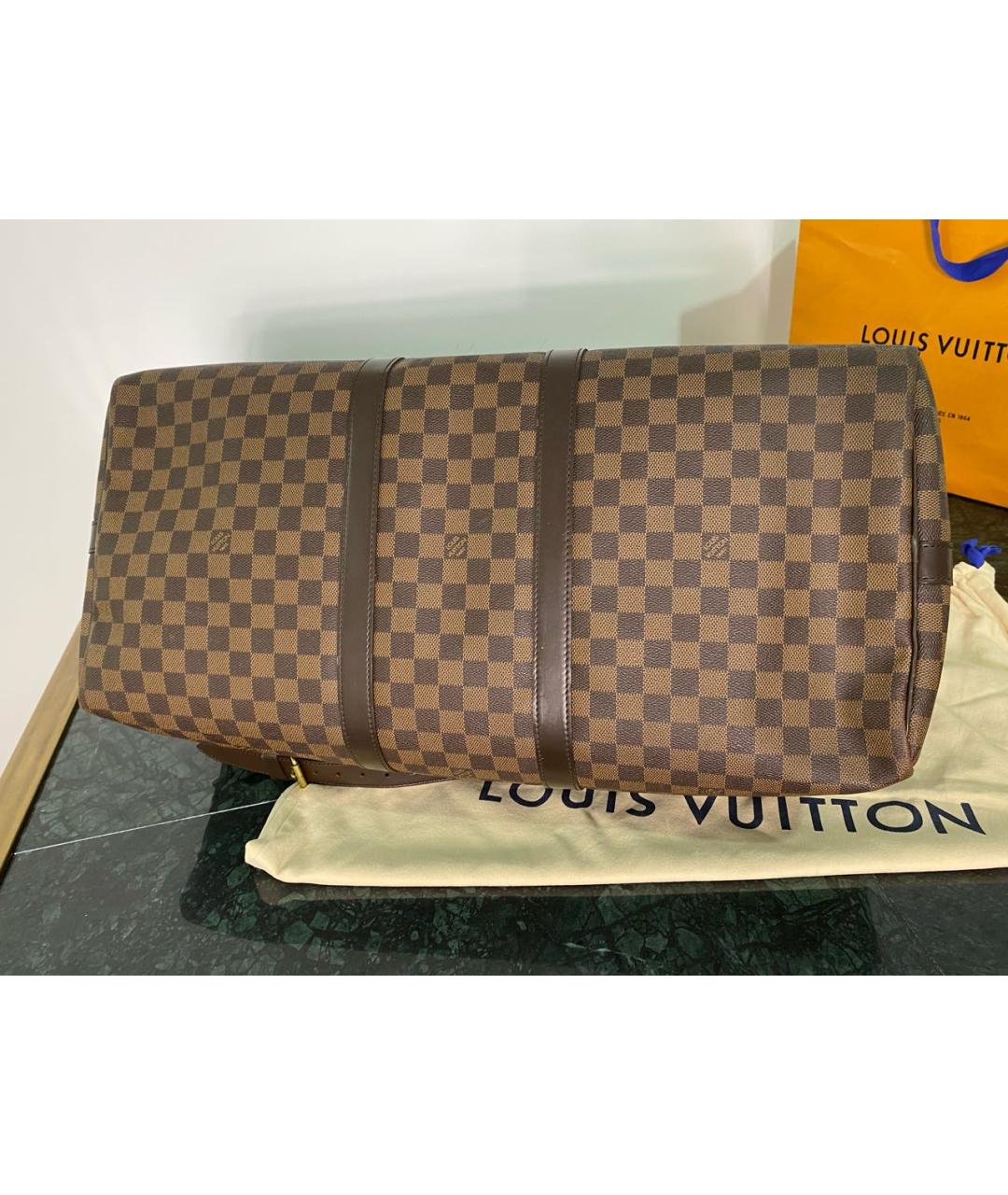 LOUIS VUITTON Коричневая дорожная/спортивная сумка из канвы, фото 7