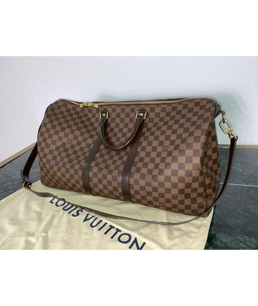 LOUIS VUITTON Коричневая дорожная/спортивная сумка из канвы, фото 9