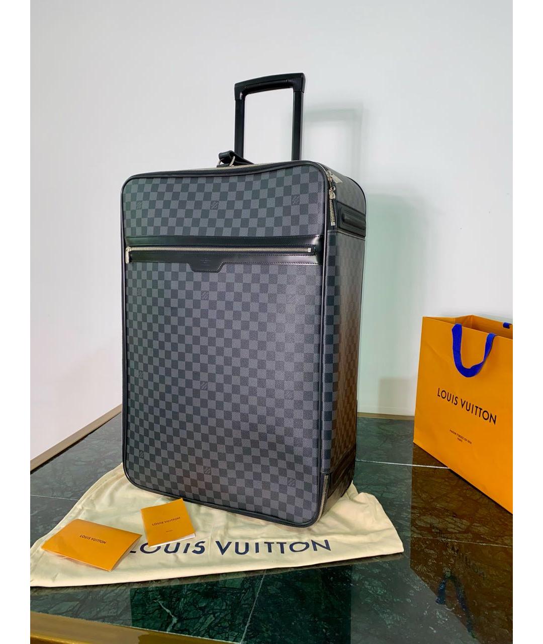 LOUIS VUITTON Черный кожаный чемодан, фото 9