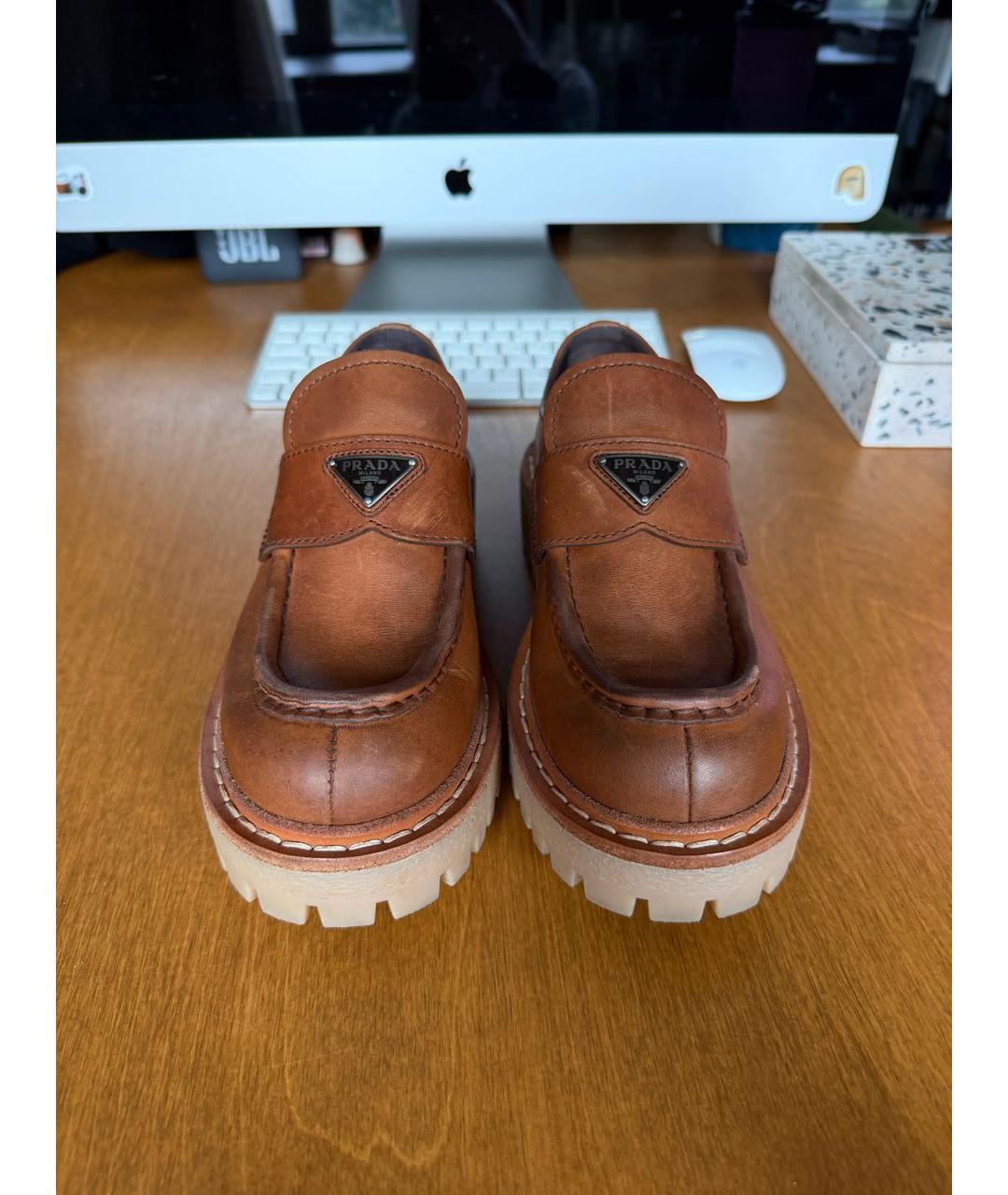 PRADA Коричневые кожаные лоферы, фото 2