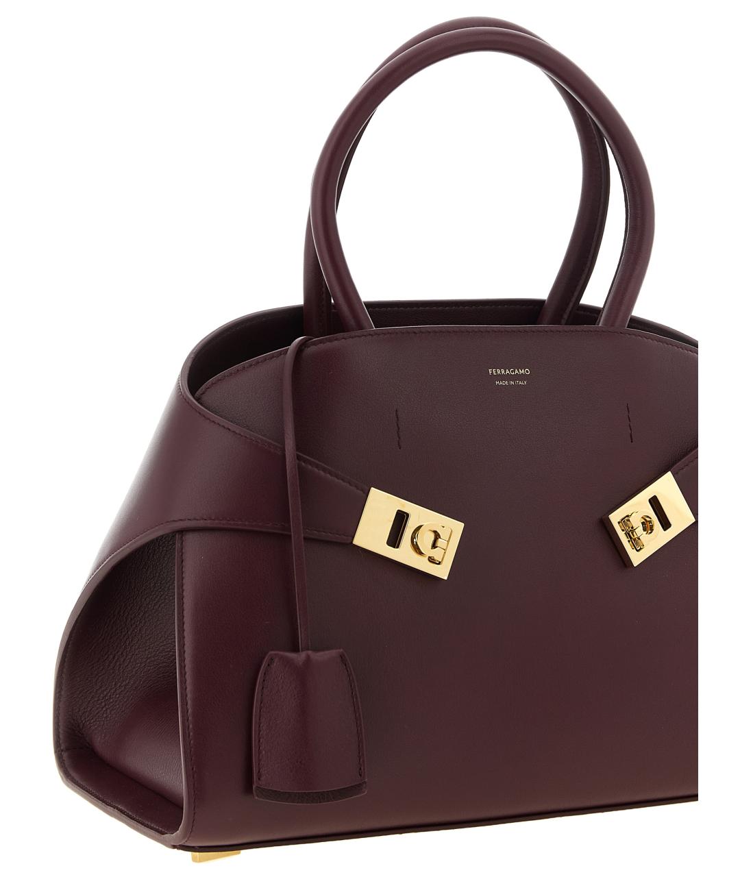 FERRAGAMO Бордовая кожаная сумка тоут, фото 3
