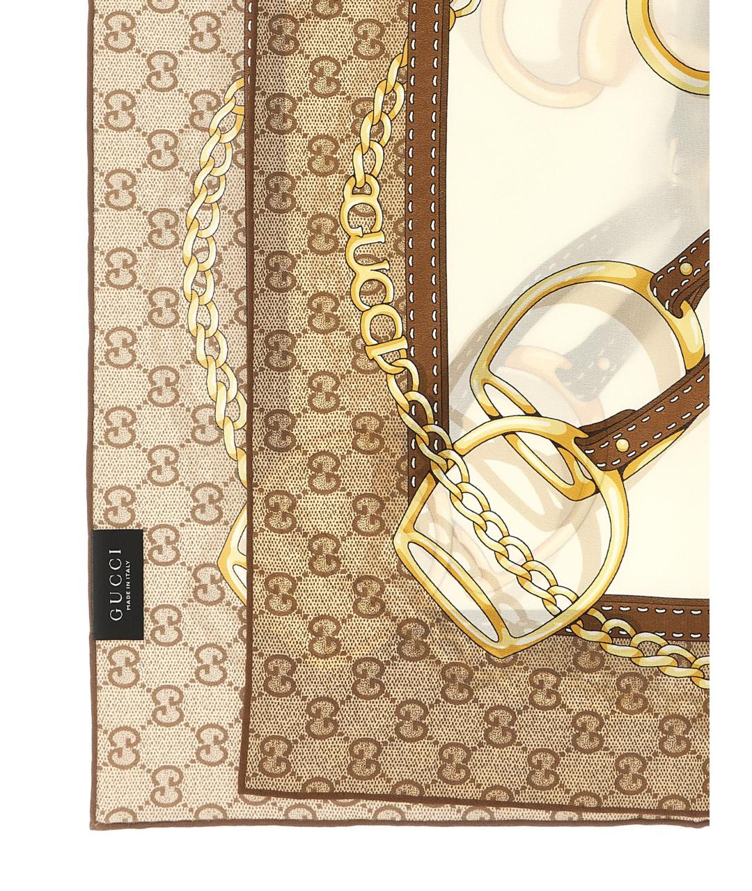GUCCI Бежевый шелковый платок, фото 2