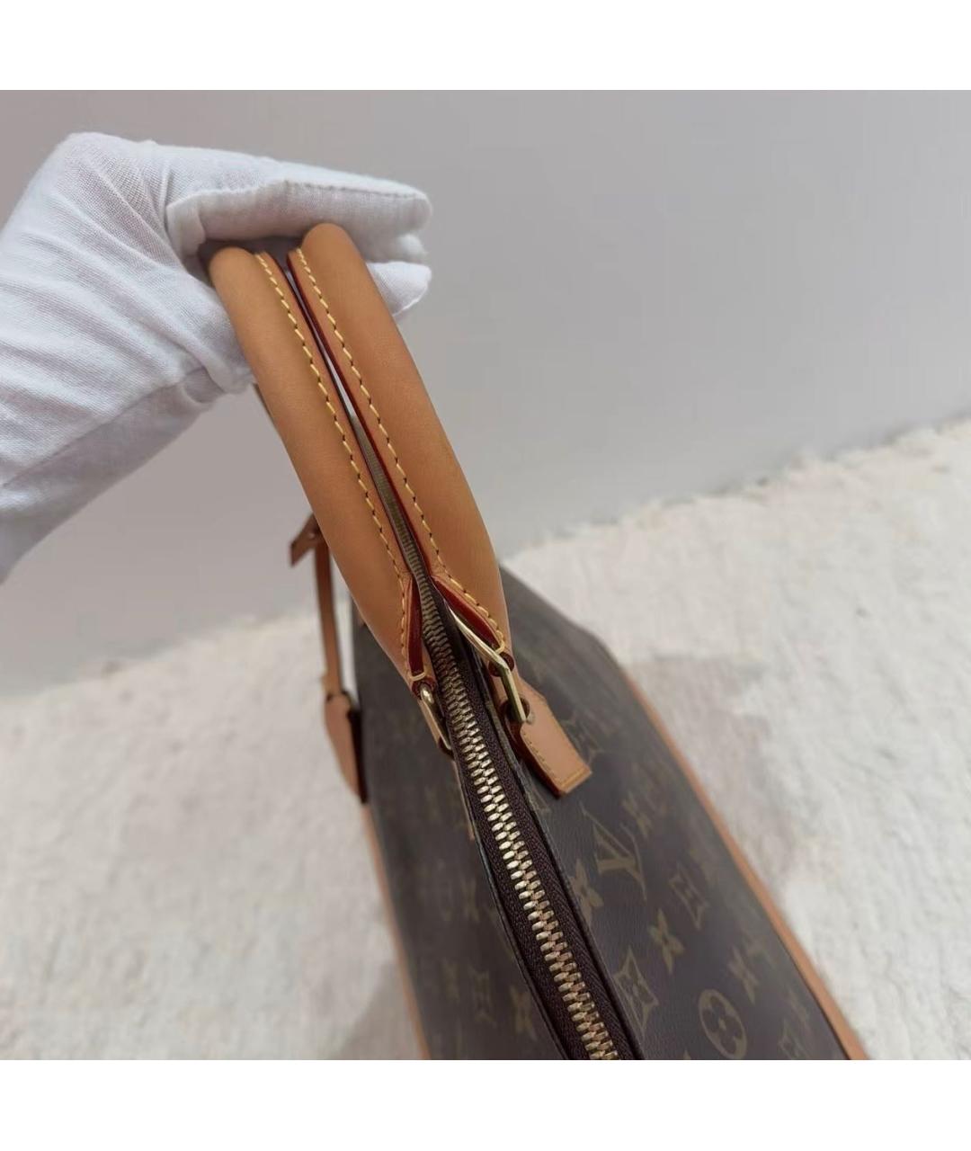 LOUIS VUITTON Коричневая кожаная сумка с короткими ручками, фото 4