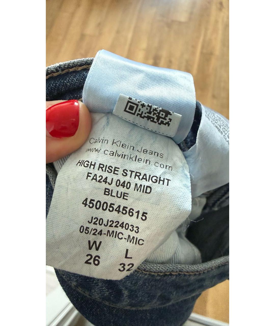 CALVIN KLEIN Синие хлопковые прямые джинсы, фото 7