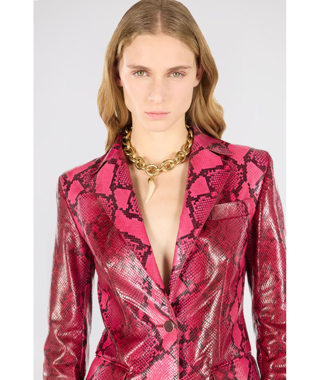 ROBERTO CAVALLI Розовый кожаный жакет/пиджак, фото 5