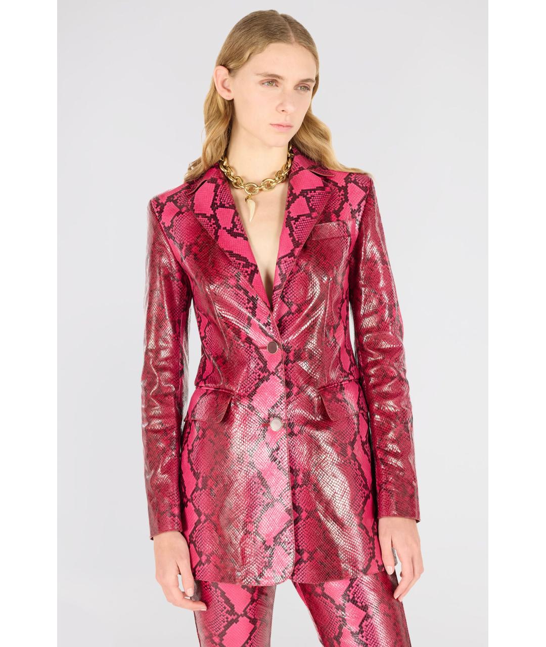 ROBERTO CAVALLI Розовый кожаный жакет/пиджак, фото 3