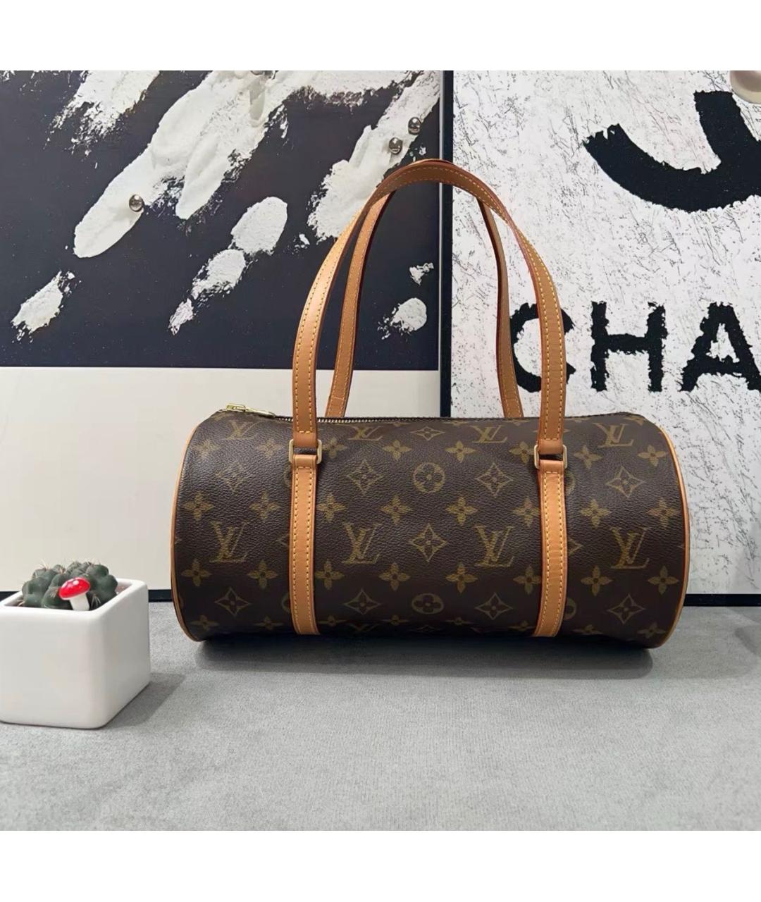 LOUIS VUITTON Коричневая кожаная сумка с короткими ручками, фото 7
