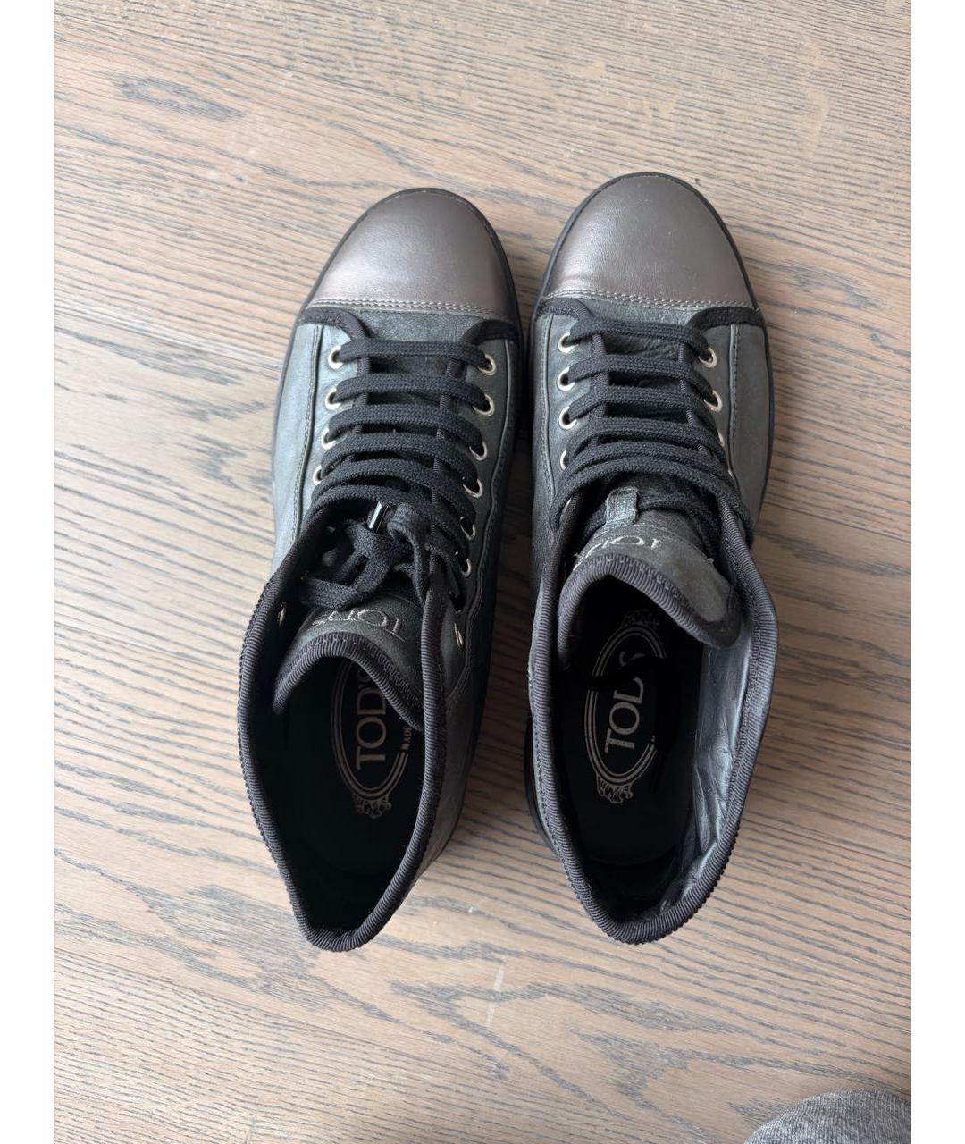 TOD'S Серые кожаные кеды, фото 3
