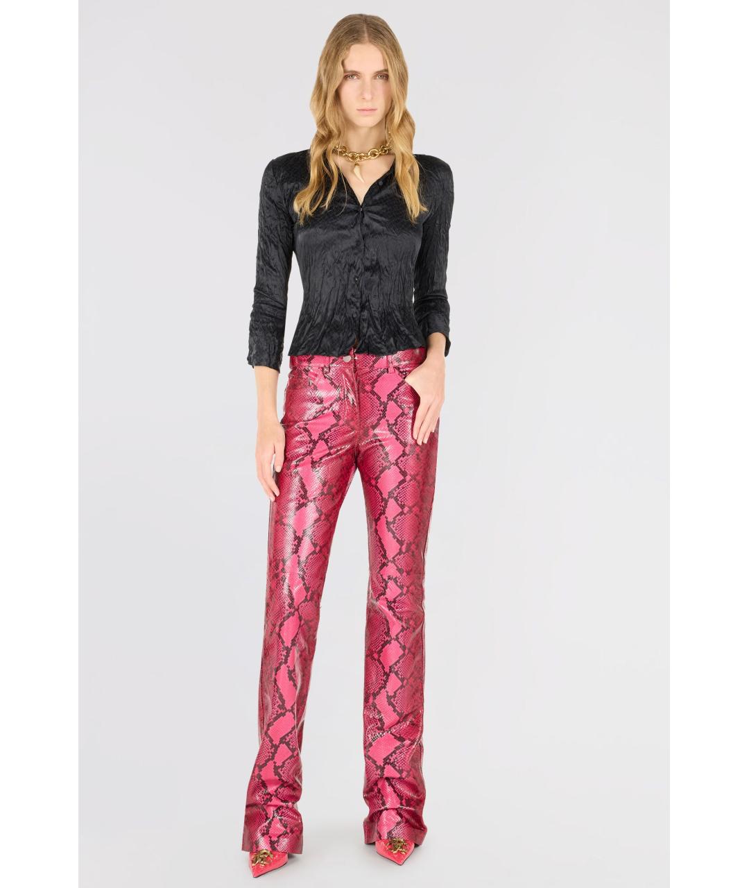 ROBERTO CAVALLI Розовые кожаные прямые брюки, фото 2