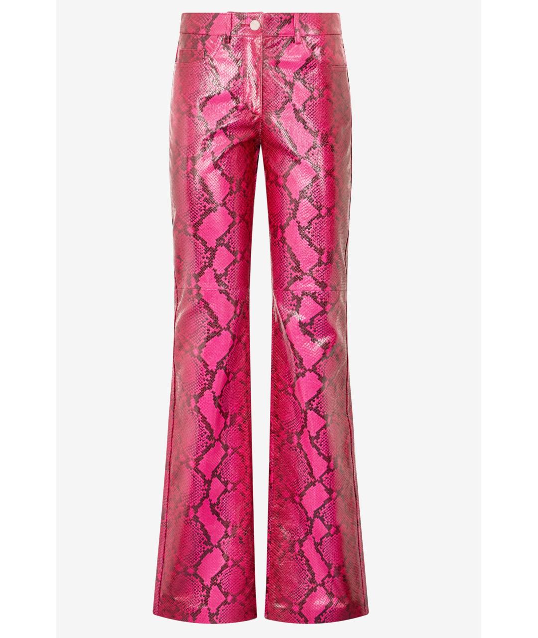 ROBERTO CAVALLI Розовые кожаные прямые брюки, фото 7