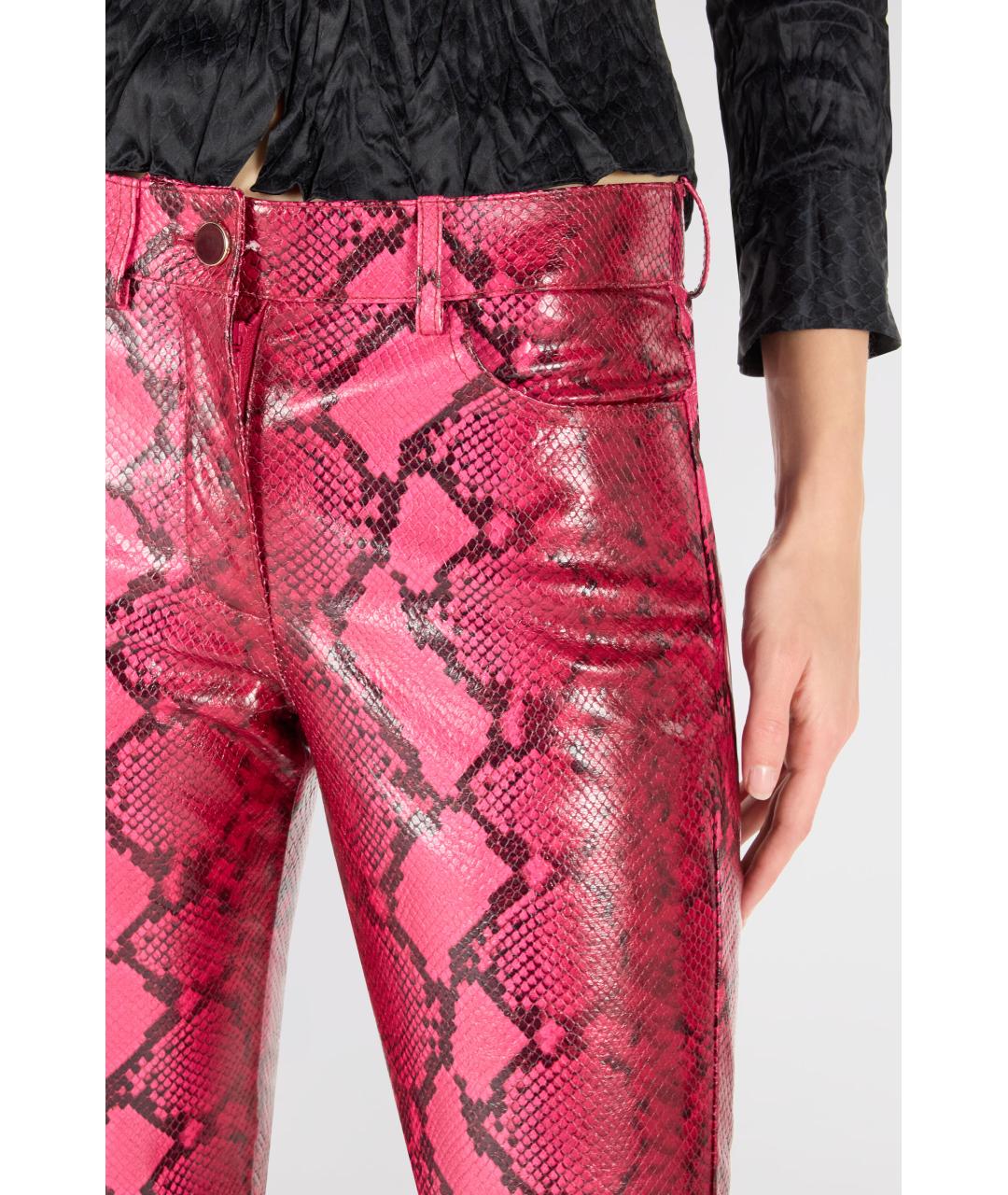 ROBERTO CAVALLI Розовые кожаные прямые брюки, фото 5