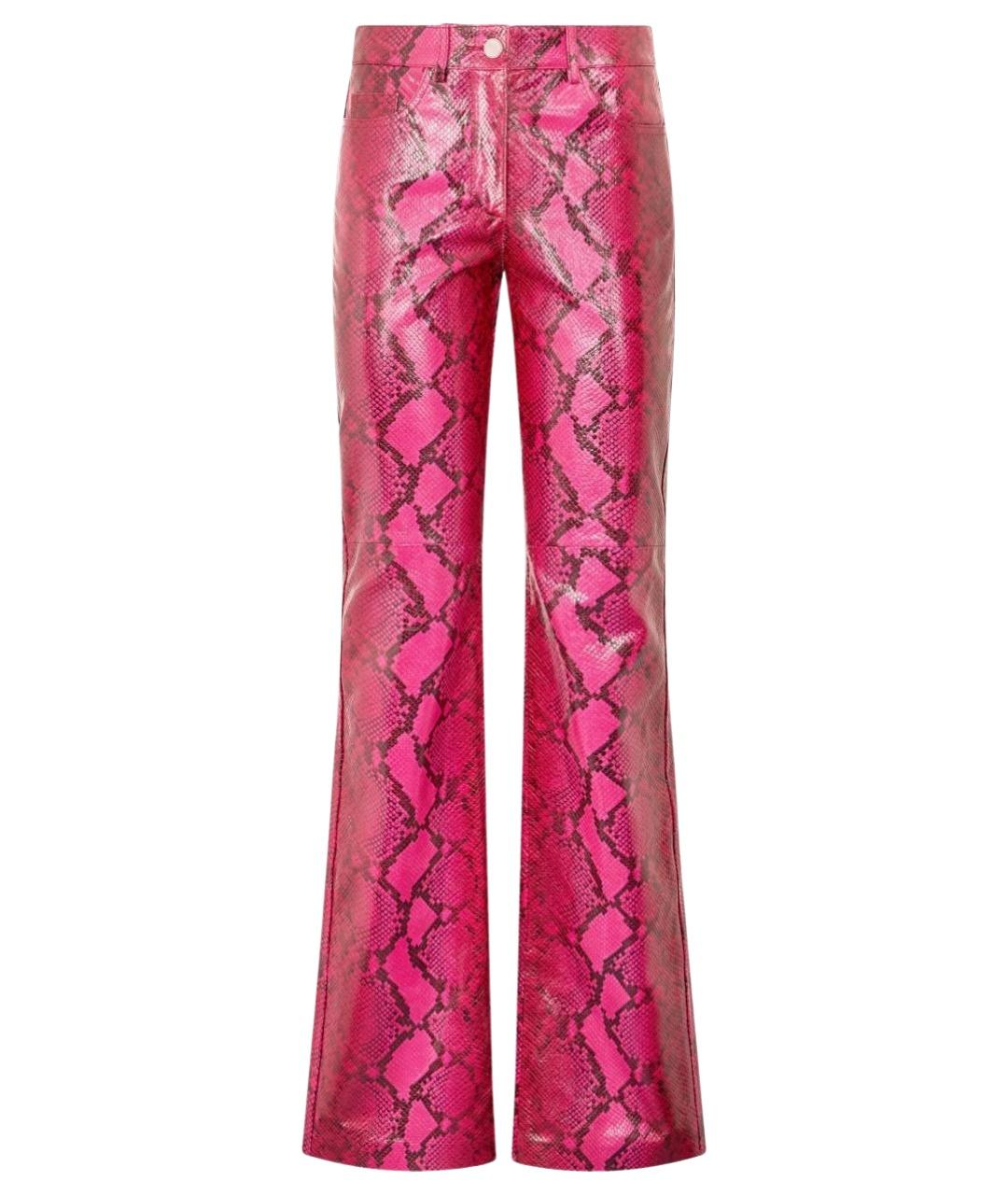 ROBERTO CAVALLI Розовые кожаные прямые брюки, фото 1