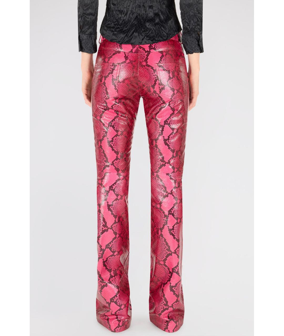 ROBERTO CAVALLI Розовые кожаные прямые брюки, фото 4
