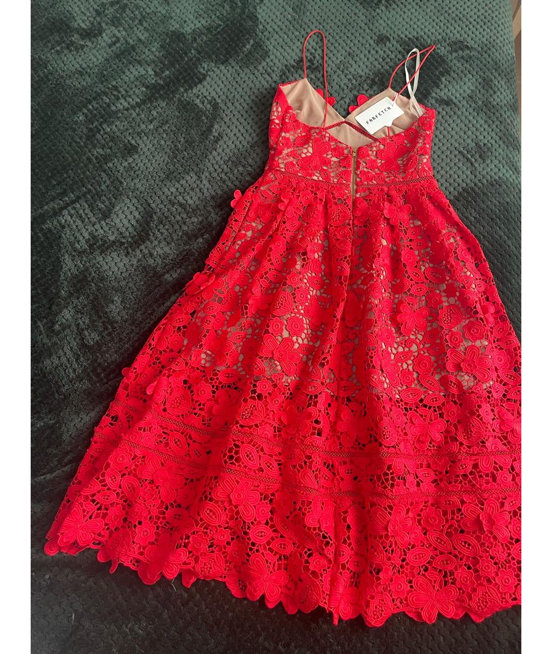SELF-PORTRAIT Красное кружевное коктейльное платье, фото 2