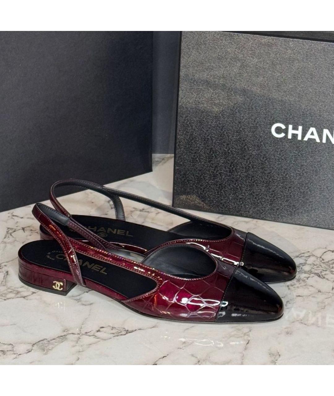 CHANEL Бордовые кожаные туфли, фото 2