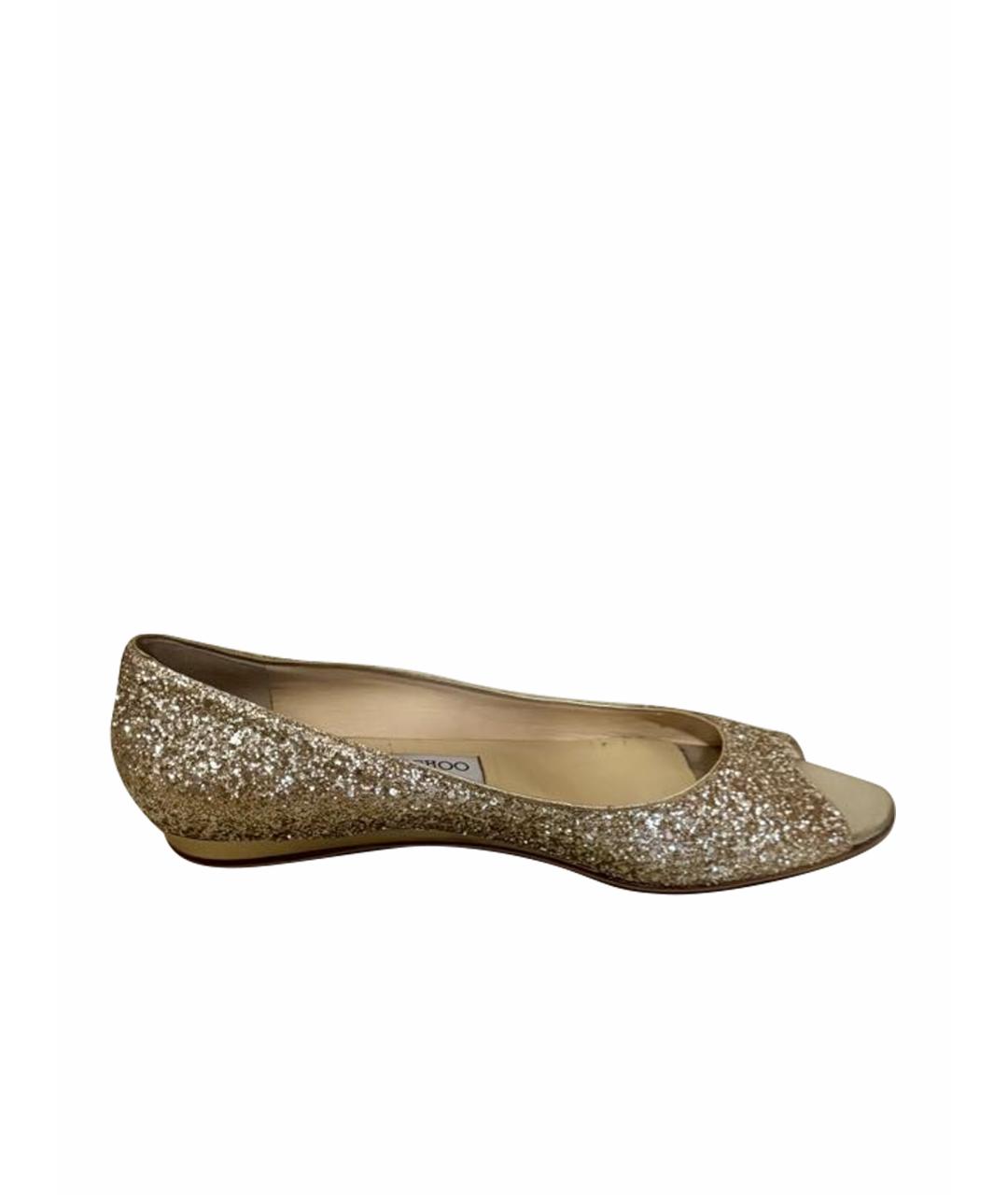 JIMMY CHOO Золотые кожаные балетки, фото 1
