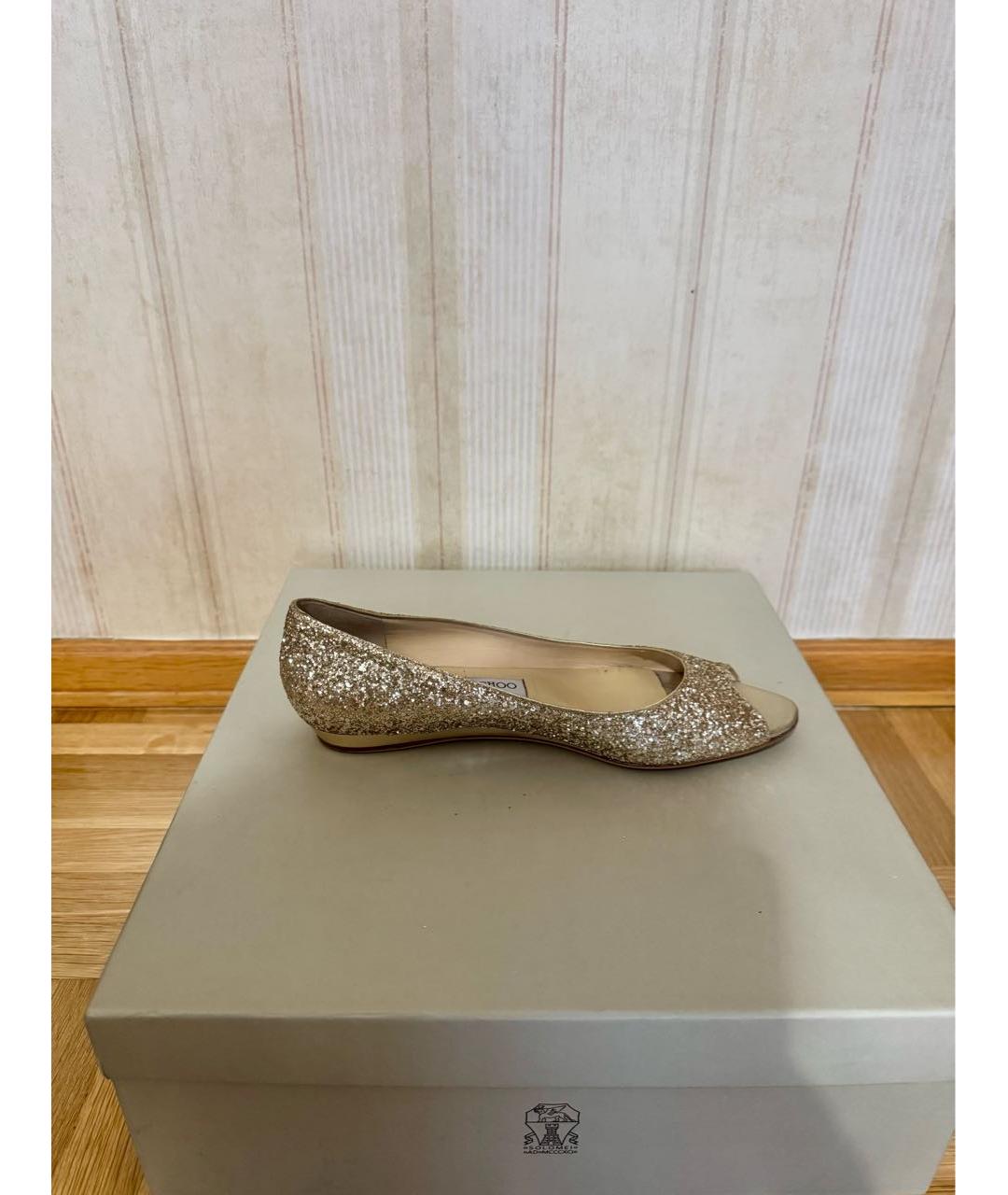 JIMMY CHOO Золотые кожаные балетки, фото 5