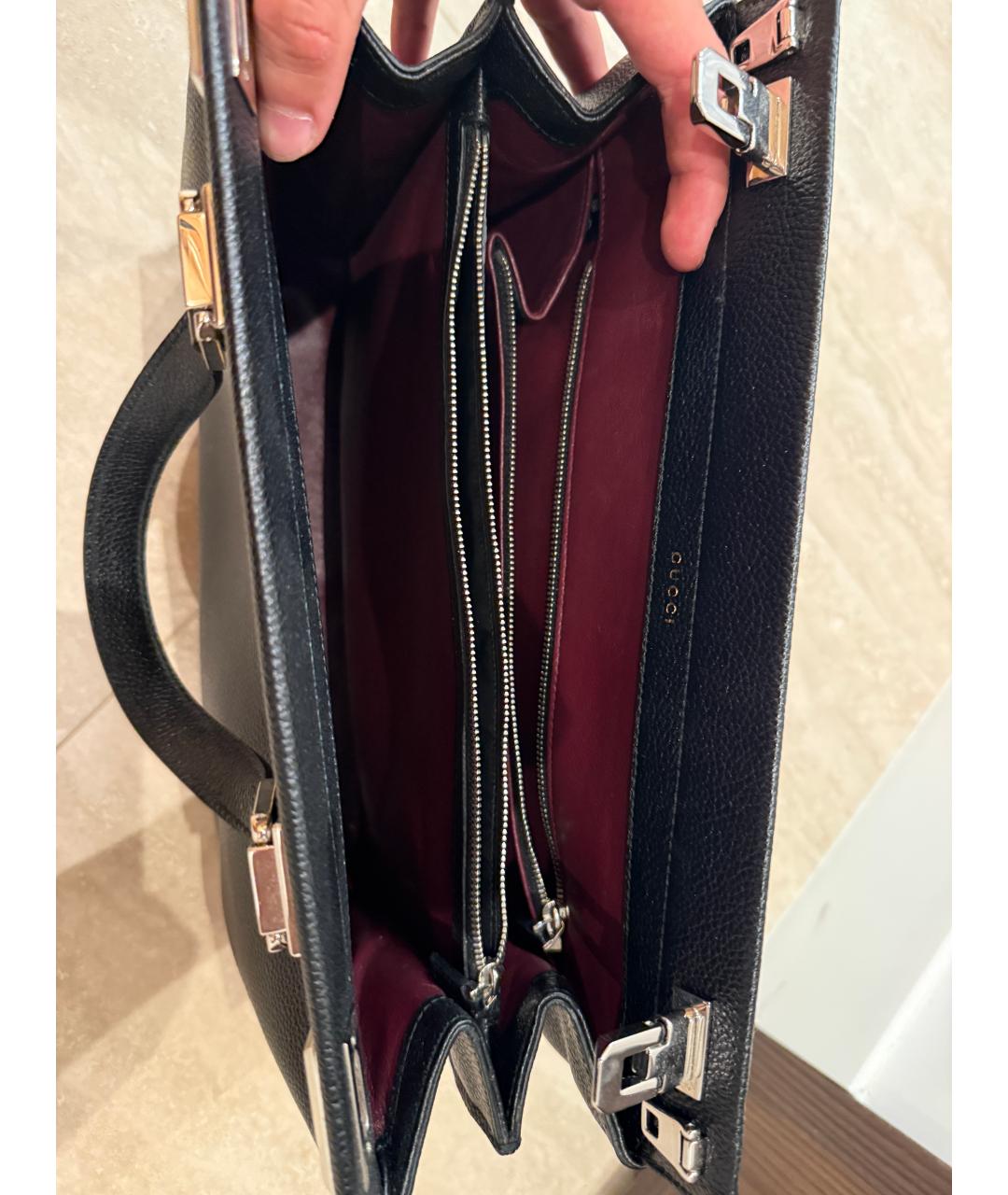 GUCCI Черная кожаная сумка с короткими ручками, фото 4