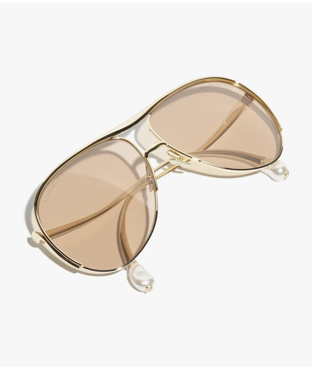 CHANEL Золотые металлические солнцезащитные очки, фото 3